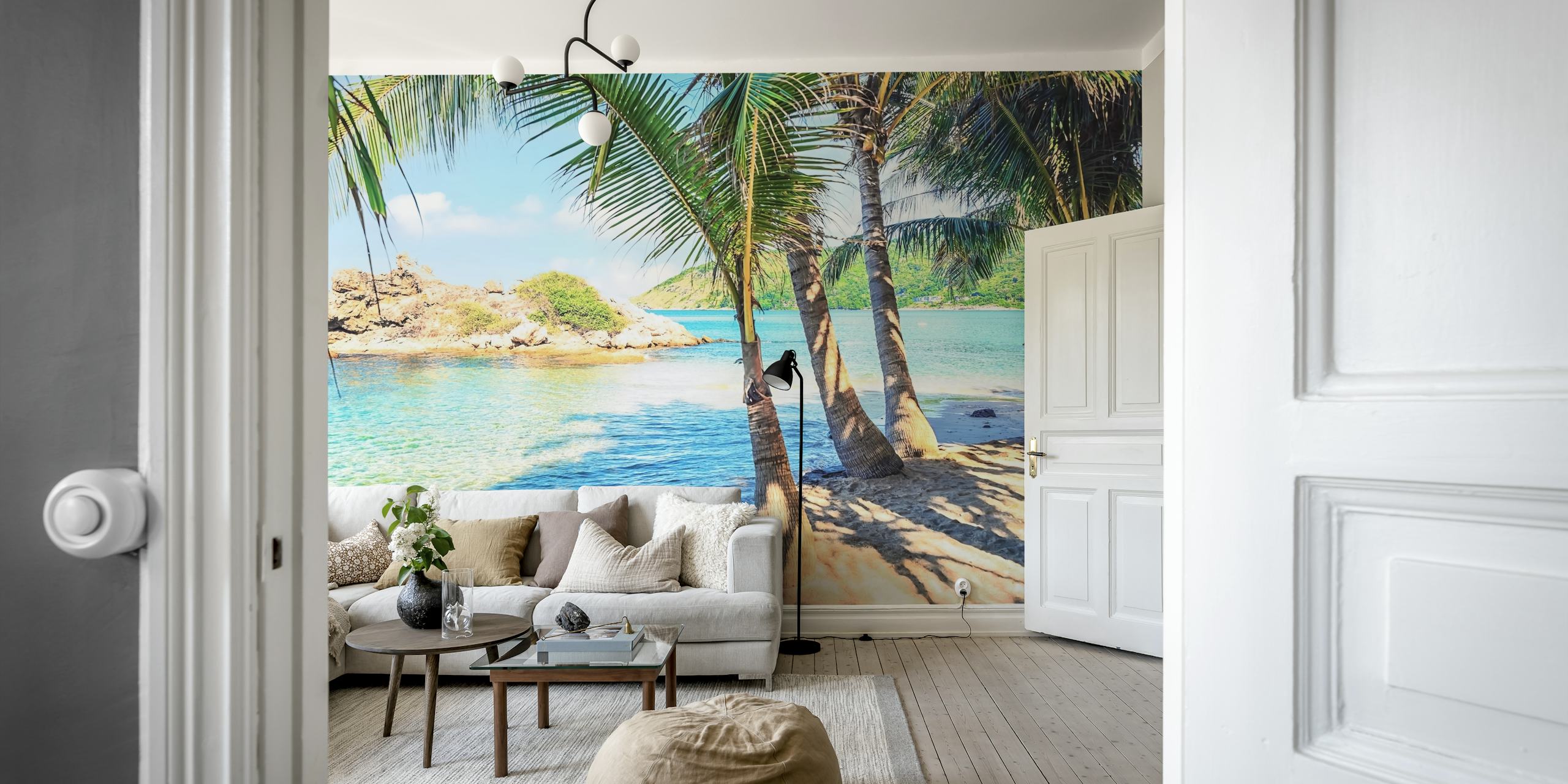 Yanui Beach wall mural featuring palm trees and clear blue waters