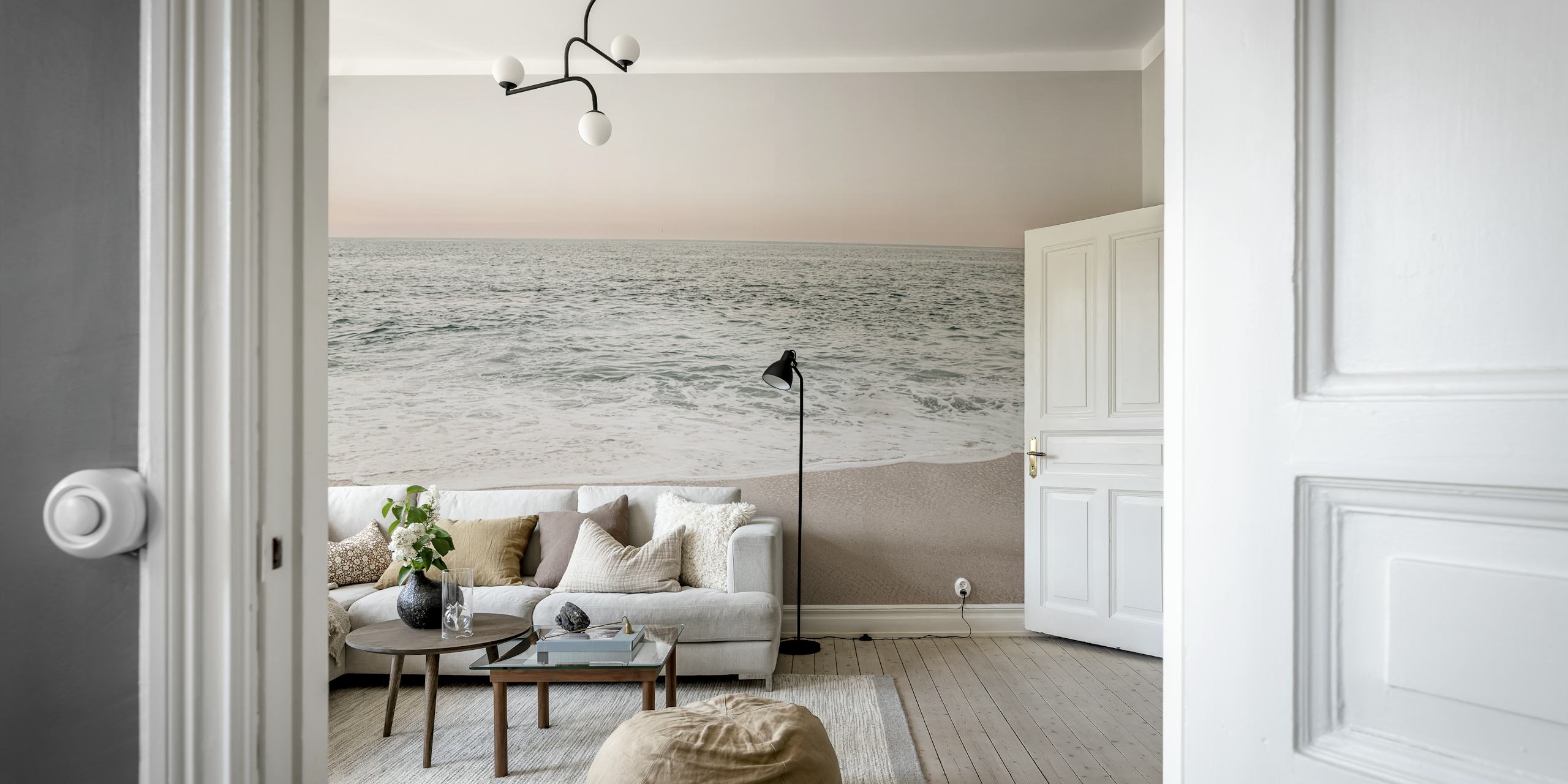 Pastel Mediterranean Sea behang in een kamer