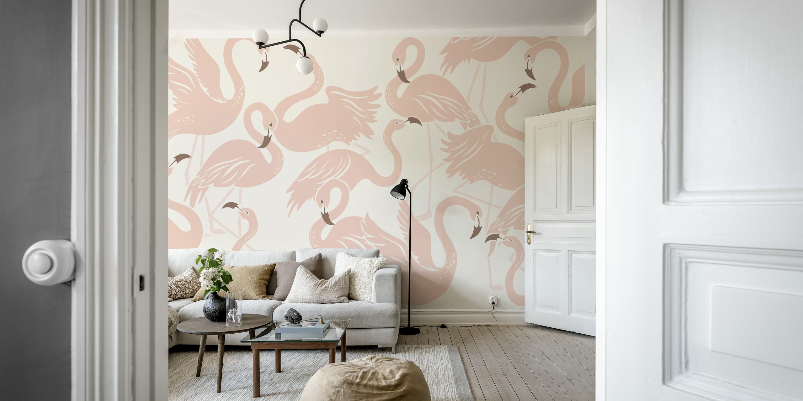 Fotomural flamencos rosados sobre un fondo suave