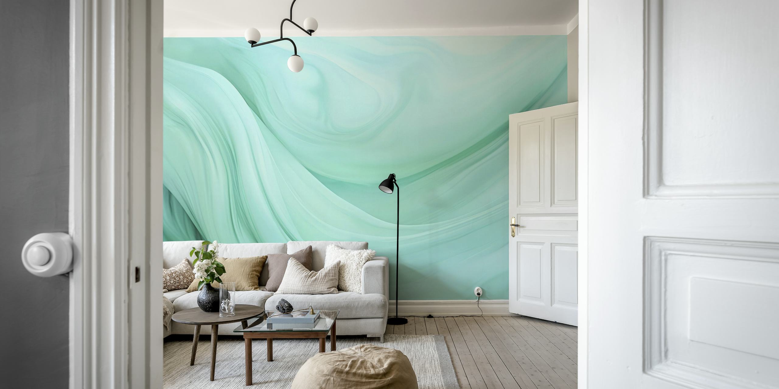Ethereal Fluid Dreams Mint Turquoise papel de parede