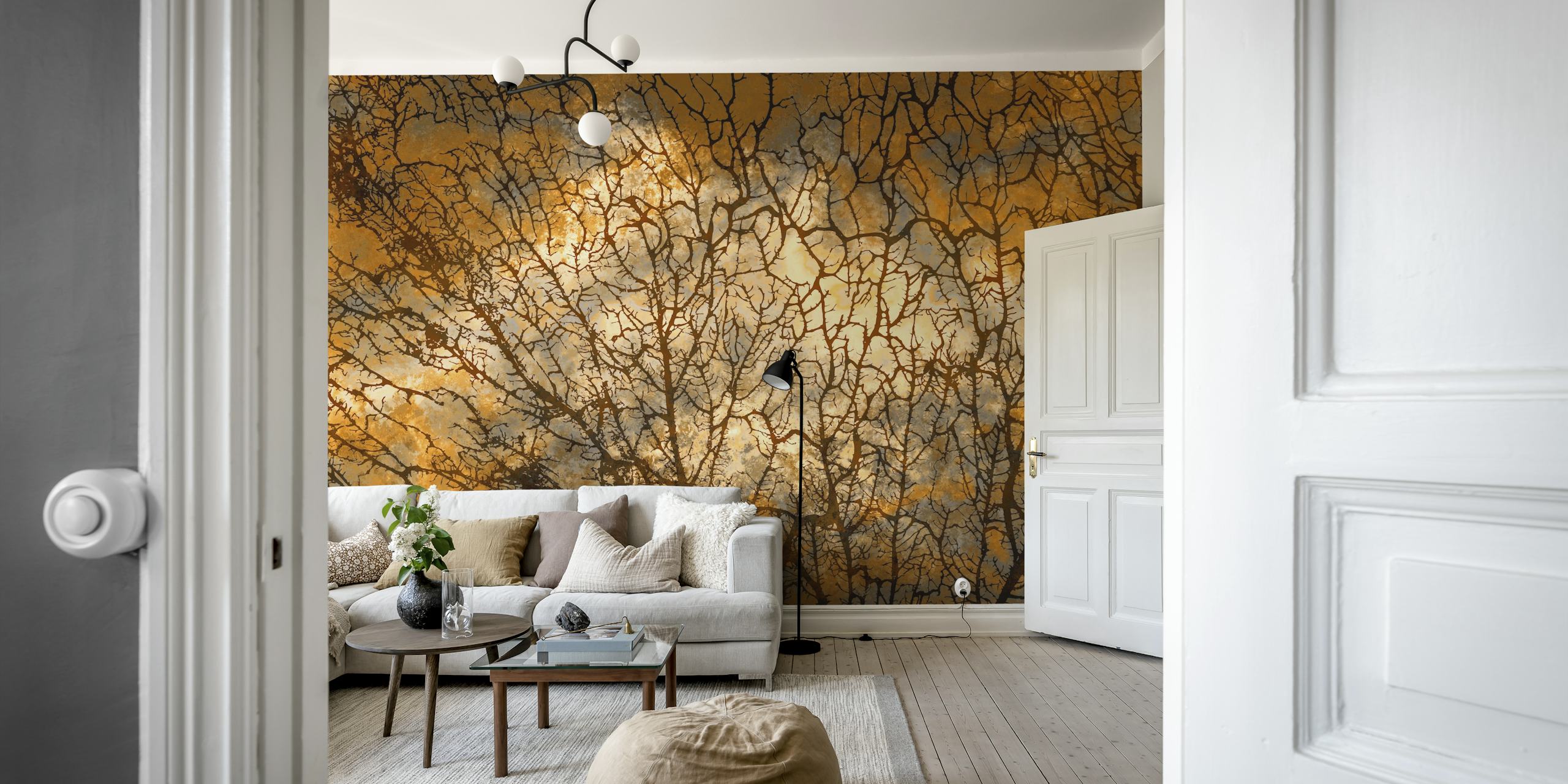 Morning Sun Moss -tapetti esiteltynä huoneessa