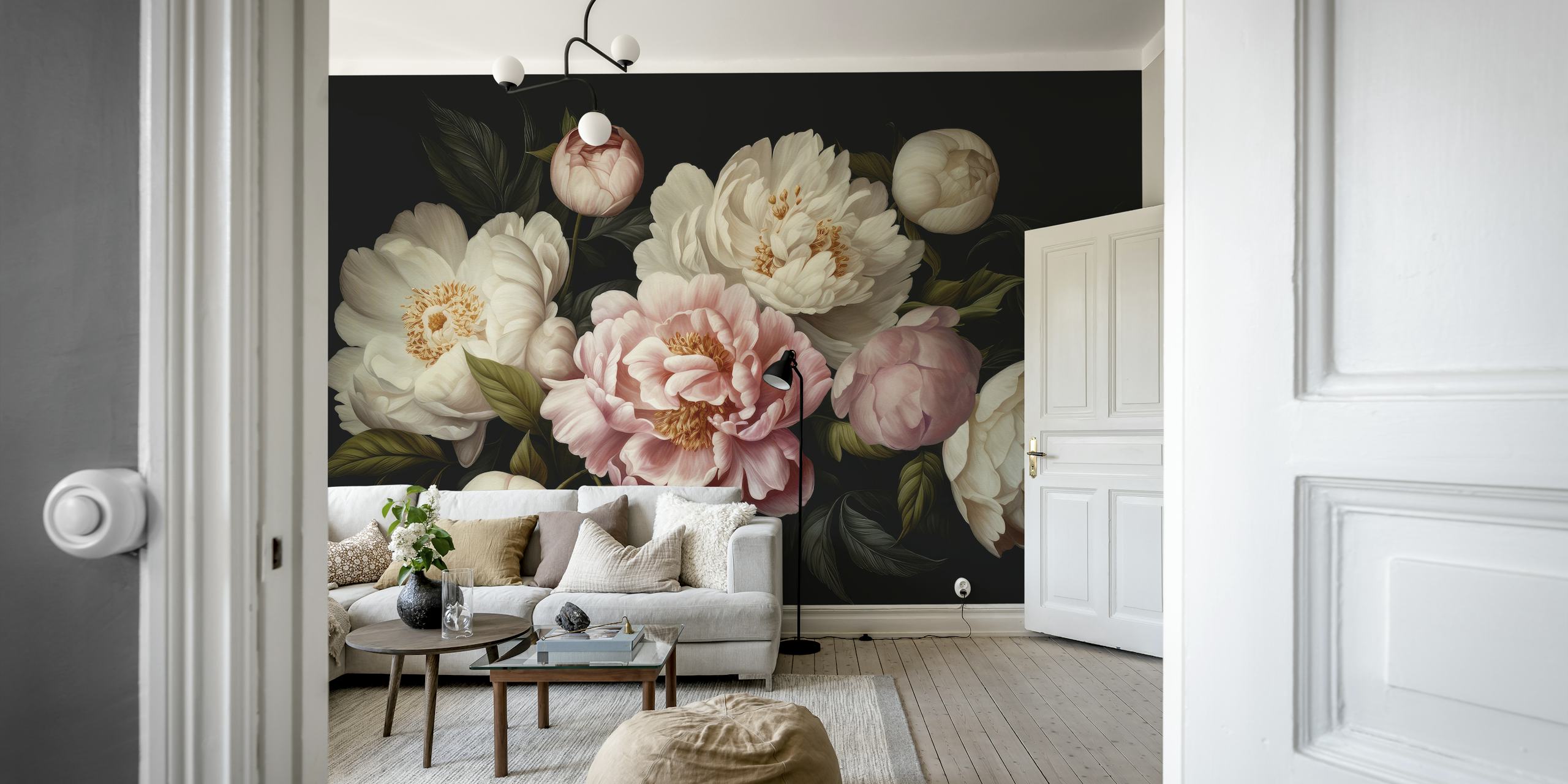Opulent peonies wallpaper in a room