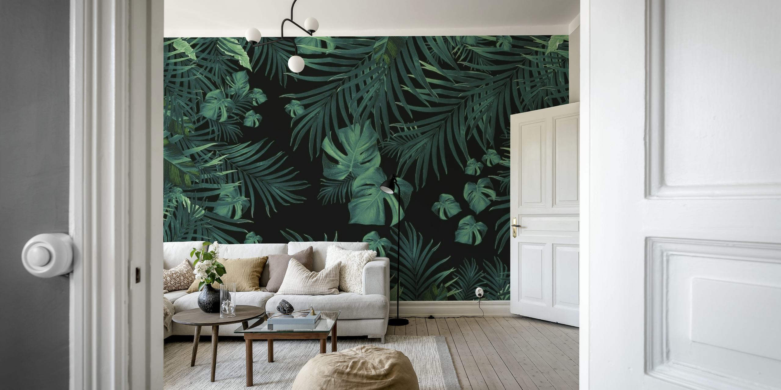 Tropical Jungle Night Leaves 1b wallpaper