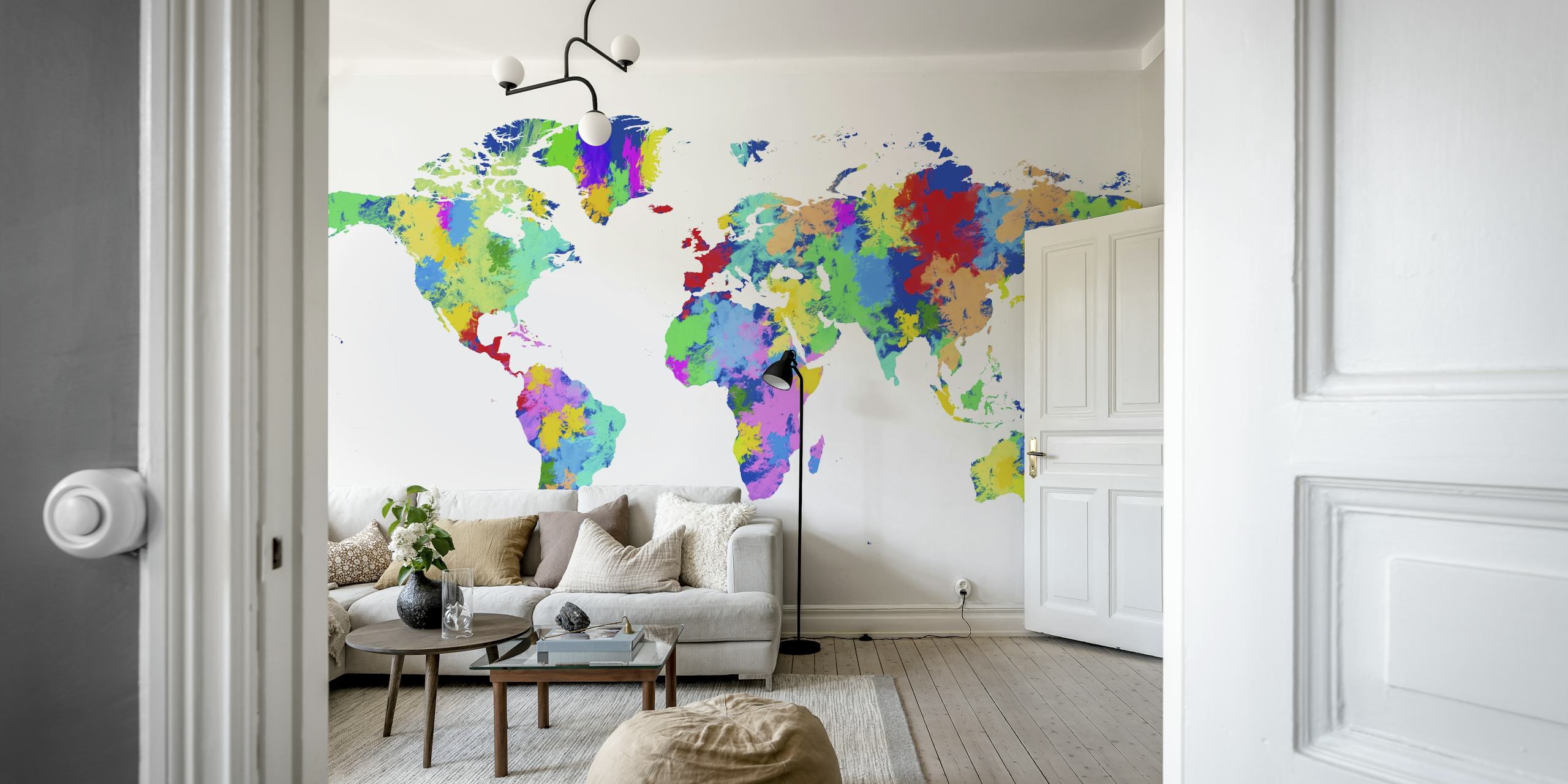World Map Watercolor tapet i et rom
