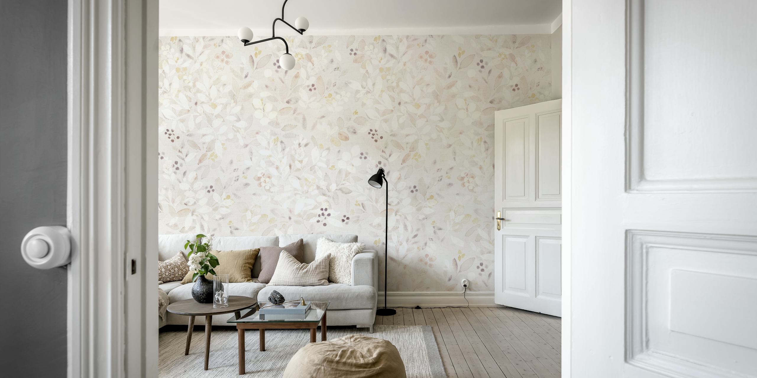 in een kamer met Leaves neutral beige watercolor