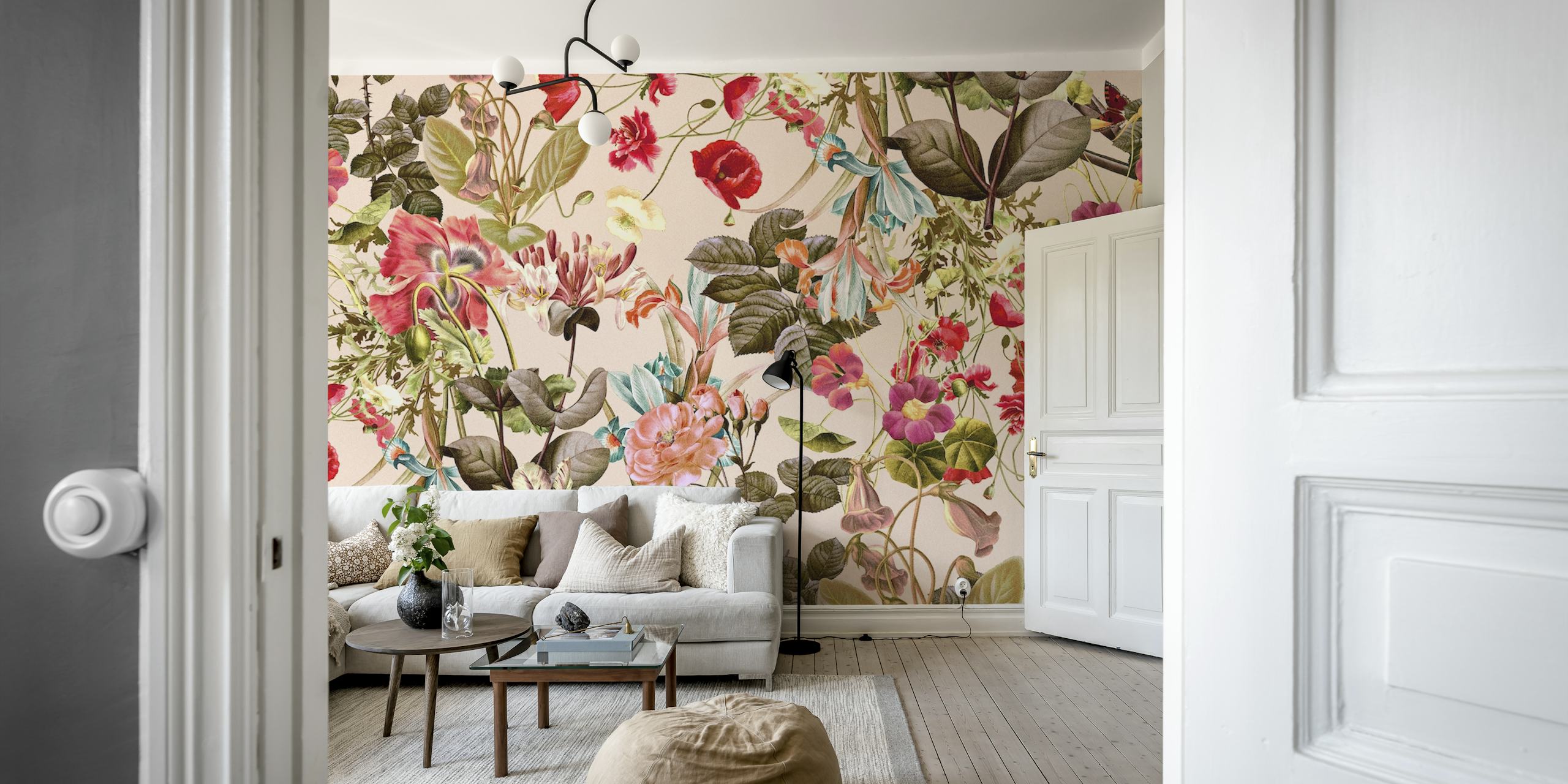 Vintage Summer Garden Tapete in einem Raum