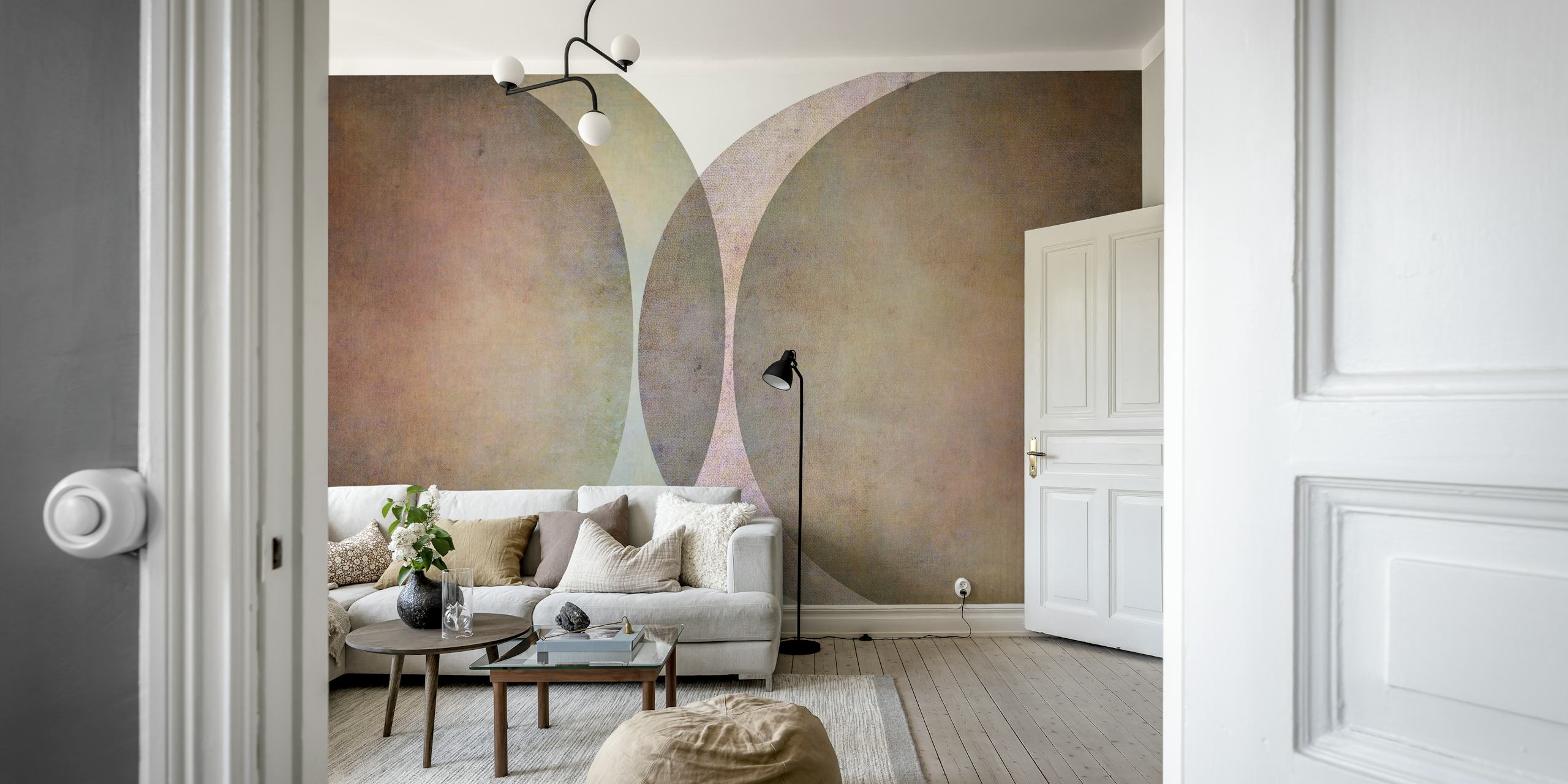 Abstract curved shapes in muted colors wallpaper