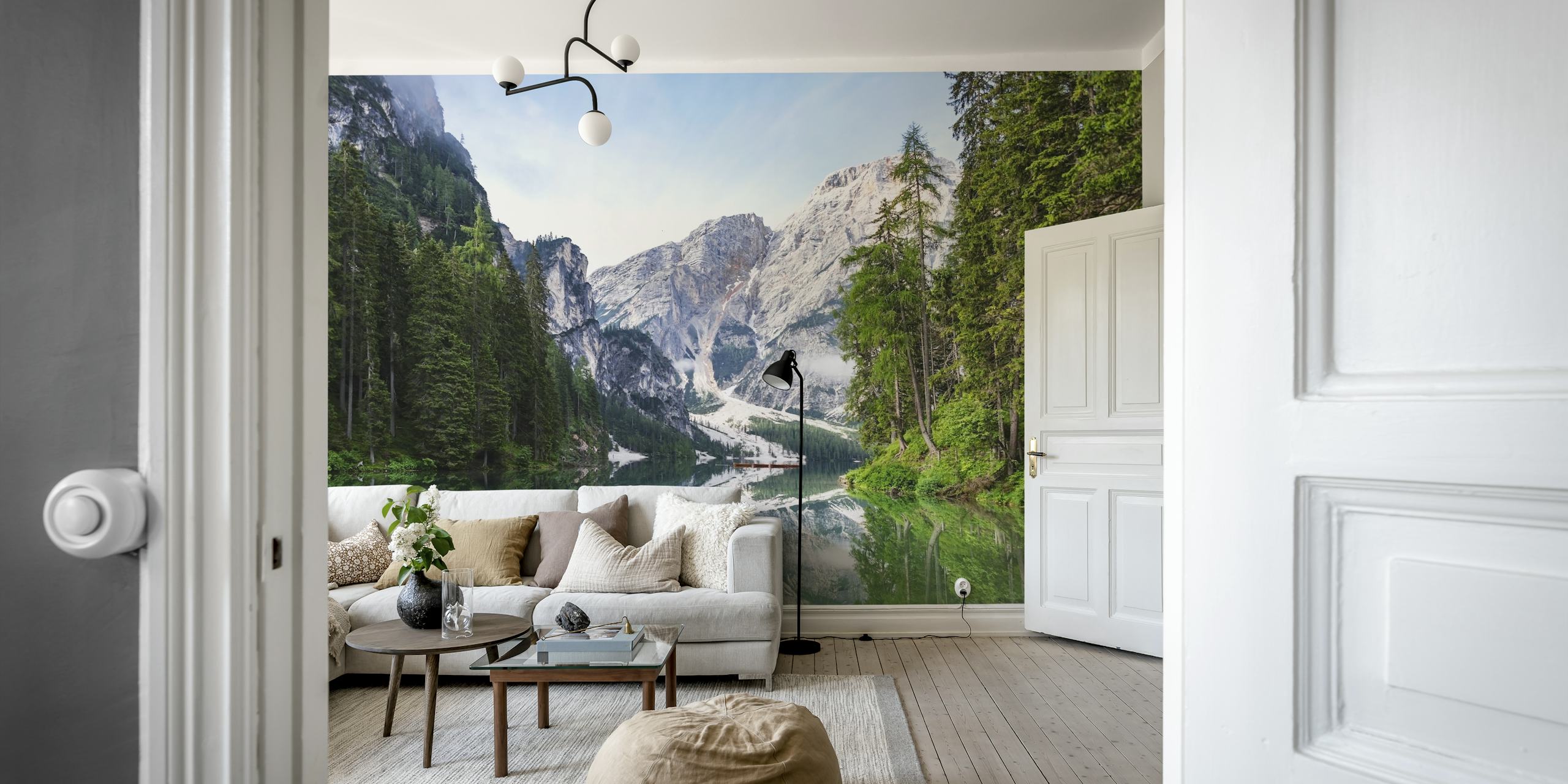 Braies Lake behang in een kamer
