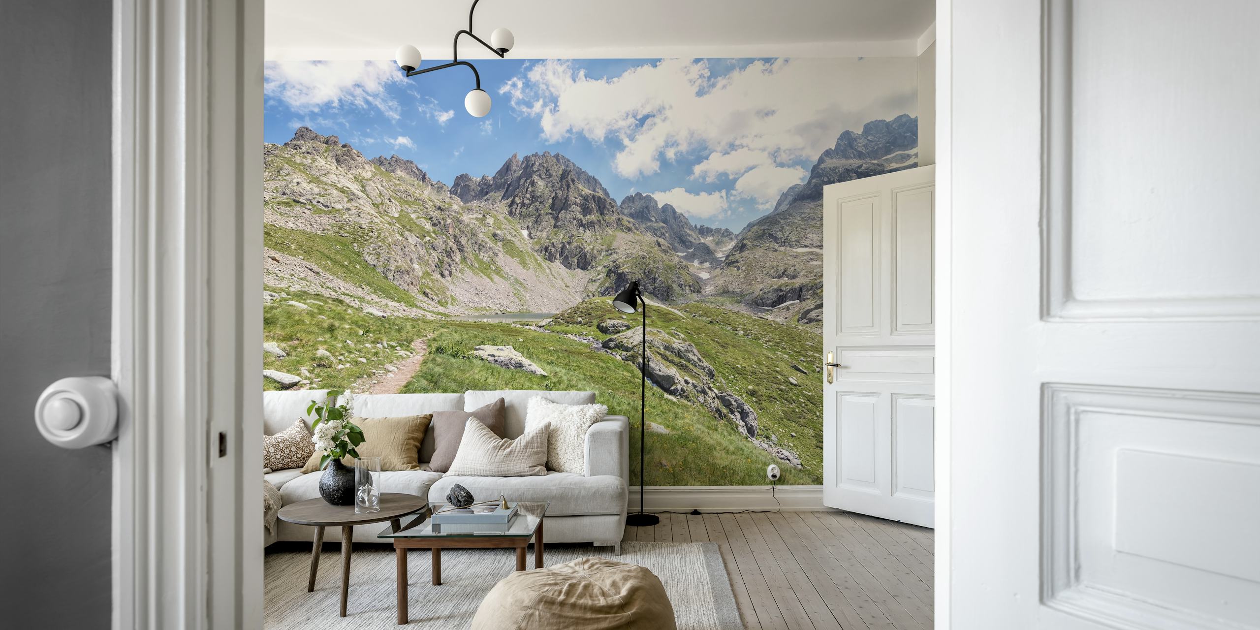 French Alps landscape wallpaper in room