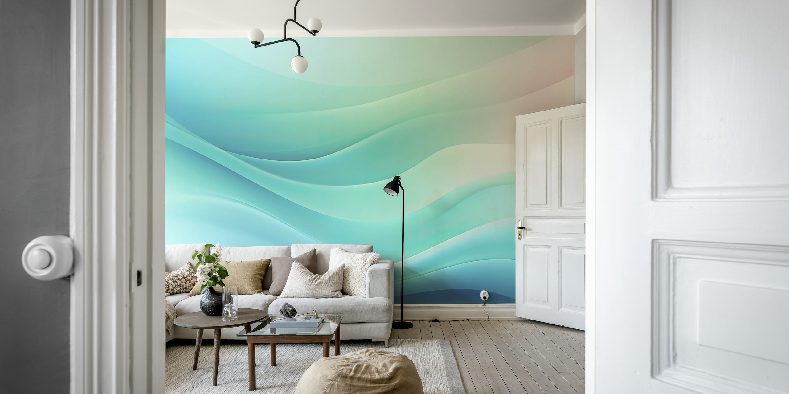Aqua waves in light blue and turquoise shades wallpaper