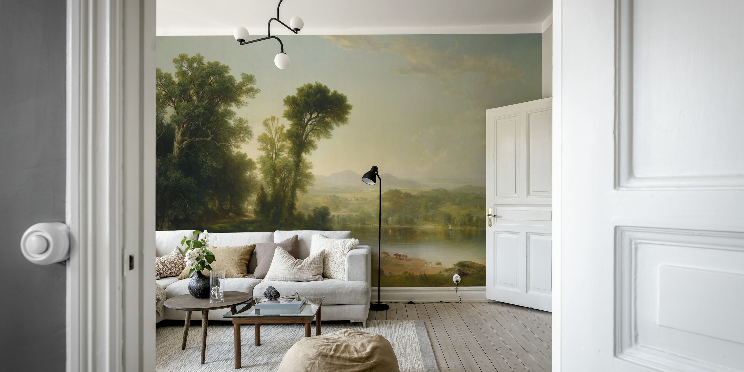 Antique summer landscape painting i et rum