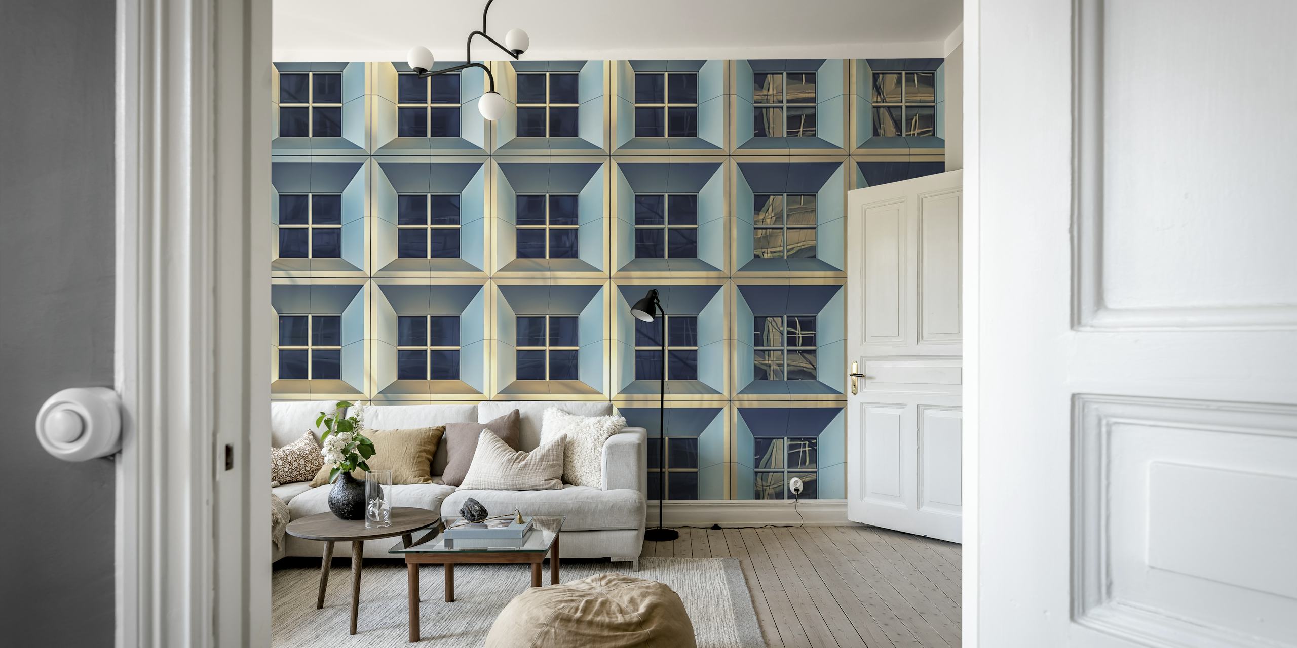 Modern Facade behang in een kamersetting