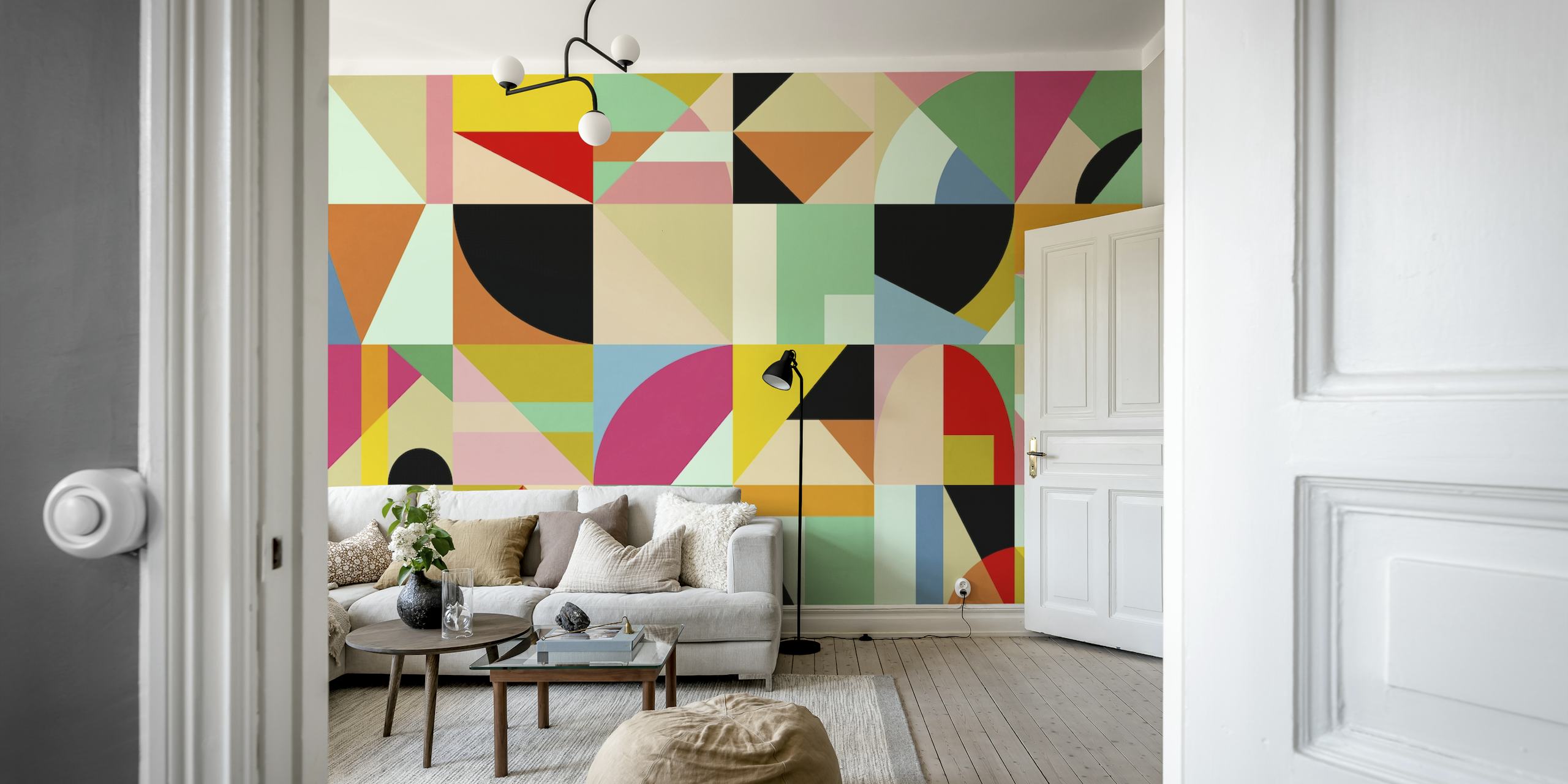 Colorful Abstract Geometric papel tapiz en una habitación