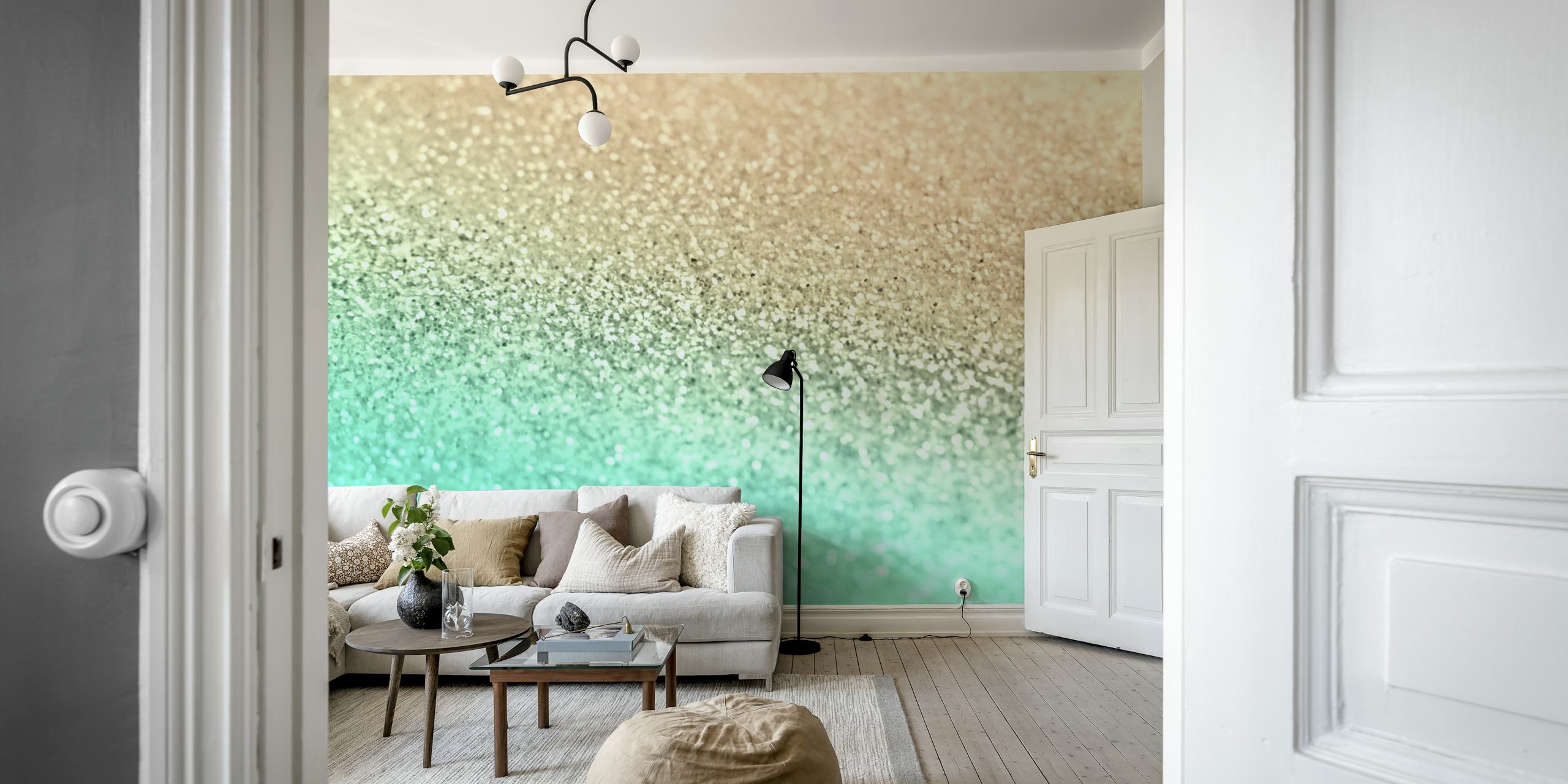 Gatsby Glitter Aqua Gold wallpaper design