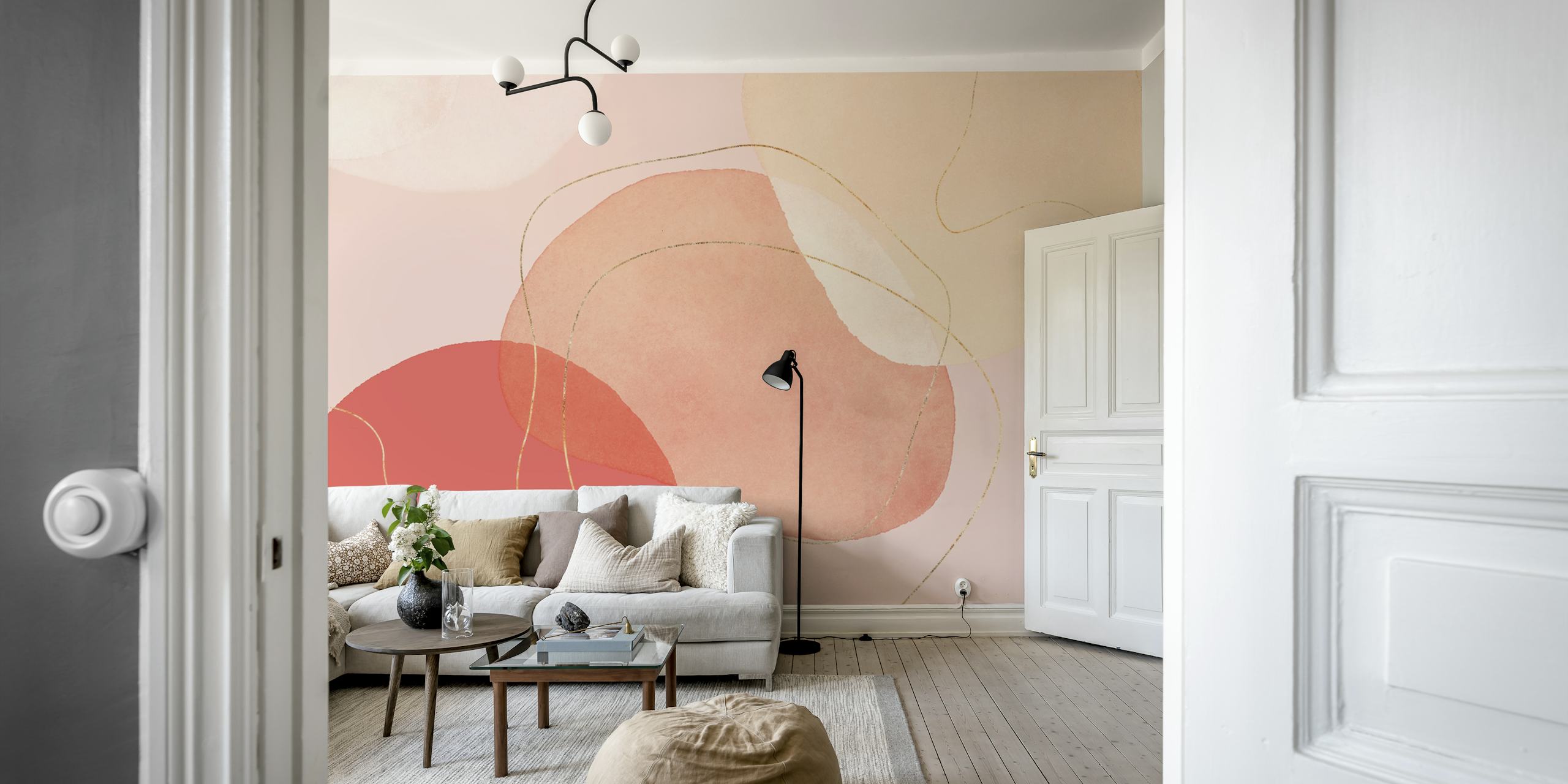 Organic pebble shapes in pink and gold tones wallpaper