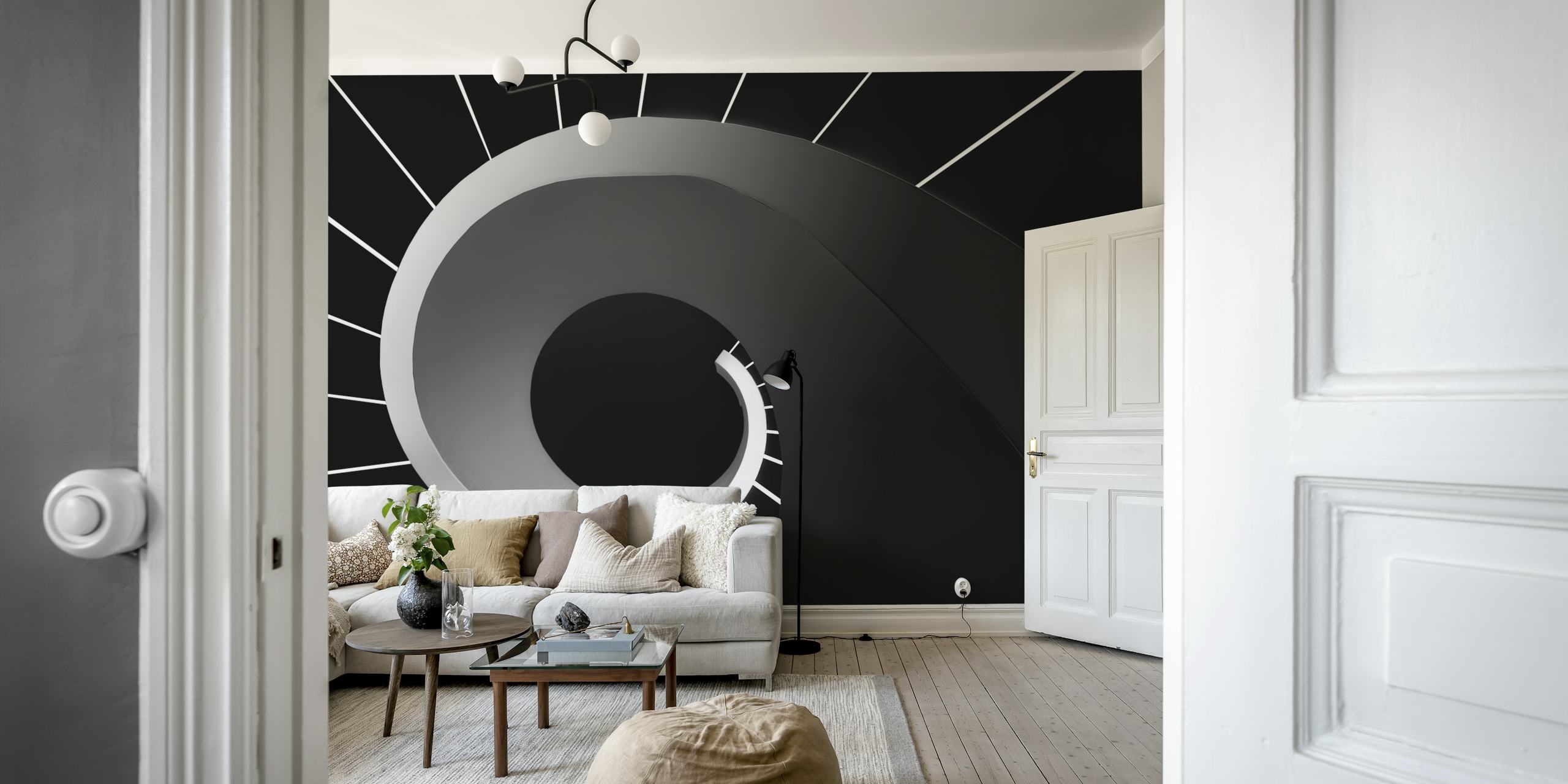 Design de papel de parede espiral elegante em um quarto