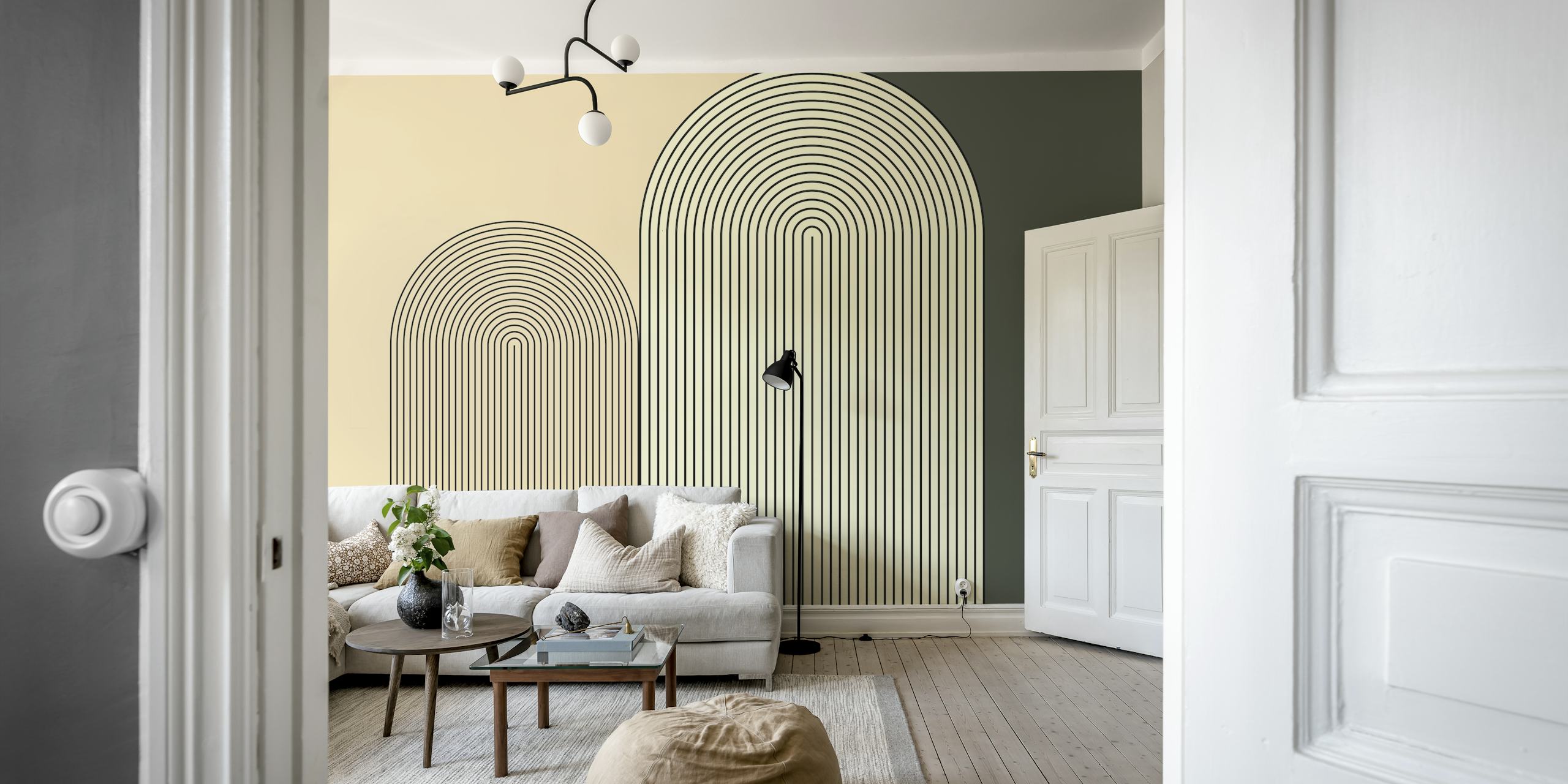 Diseño de papel pintado geométrico en una habitación