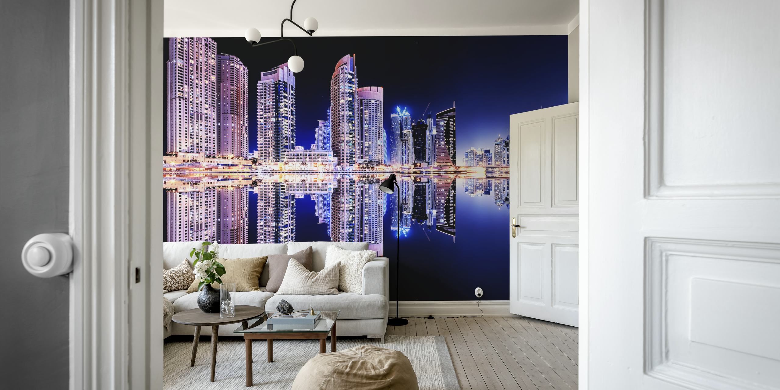 Dubai Marina Reflection tapetti huoneessa
