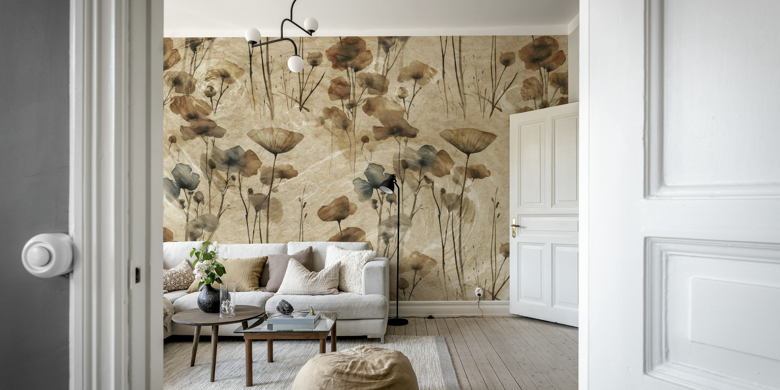 Muted Autumn Dry Flowers tapetti huoneessa