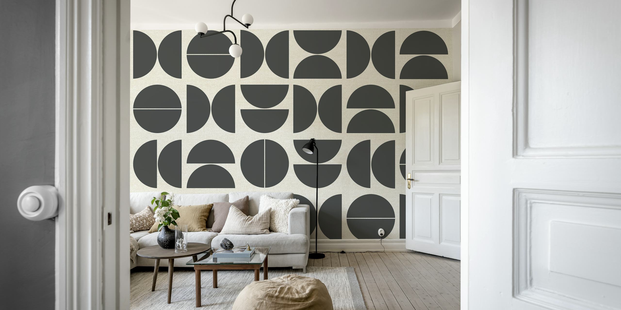 Geometrisk svart wallpaper i et rom