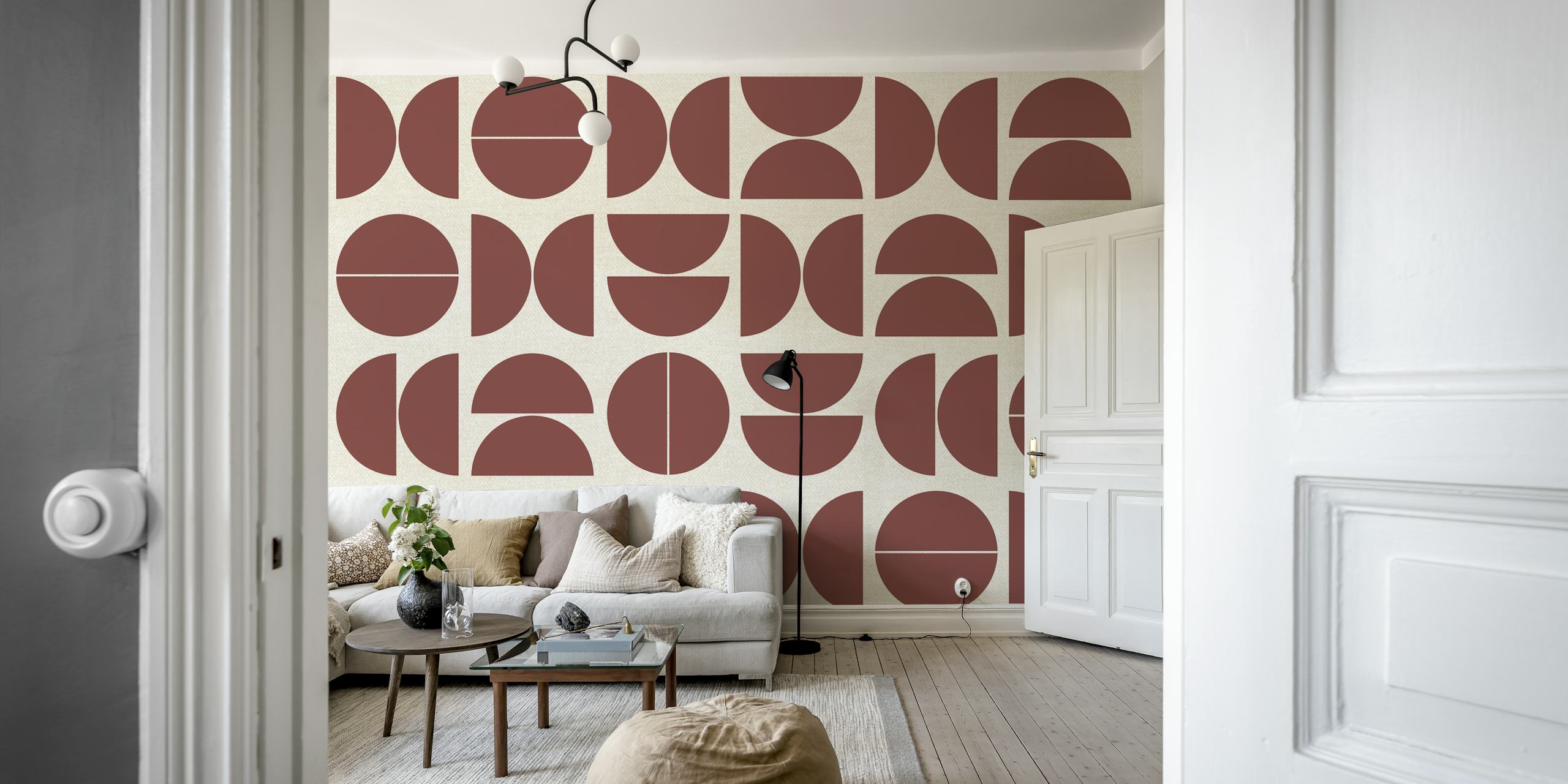 Papier peint Warm Red Bauhaus dans une pièce moderne