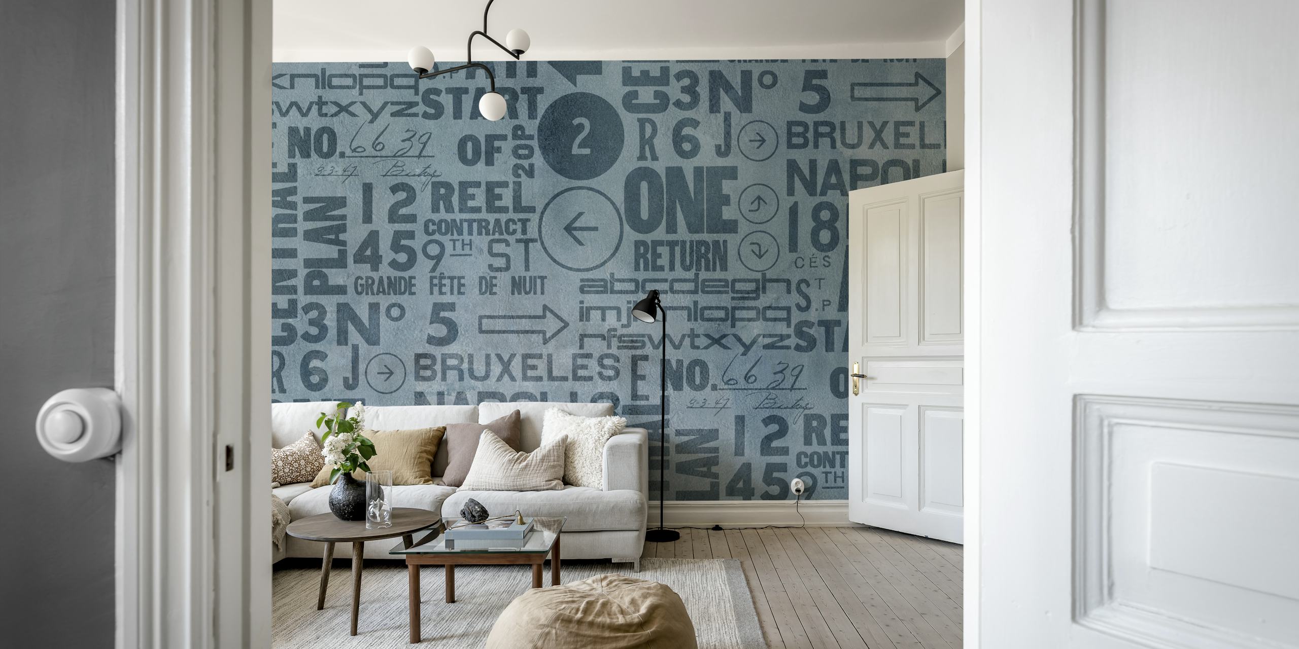 Teal urban typography wallpaper with varying text styles