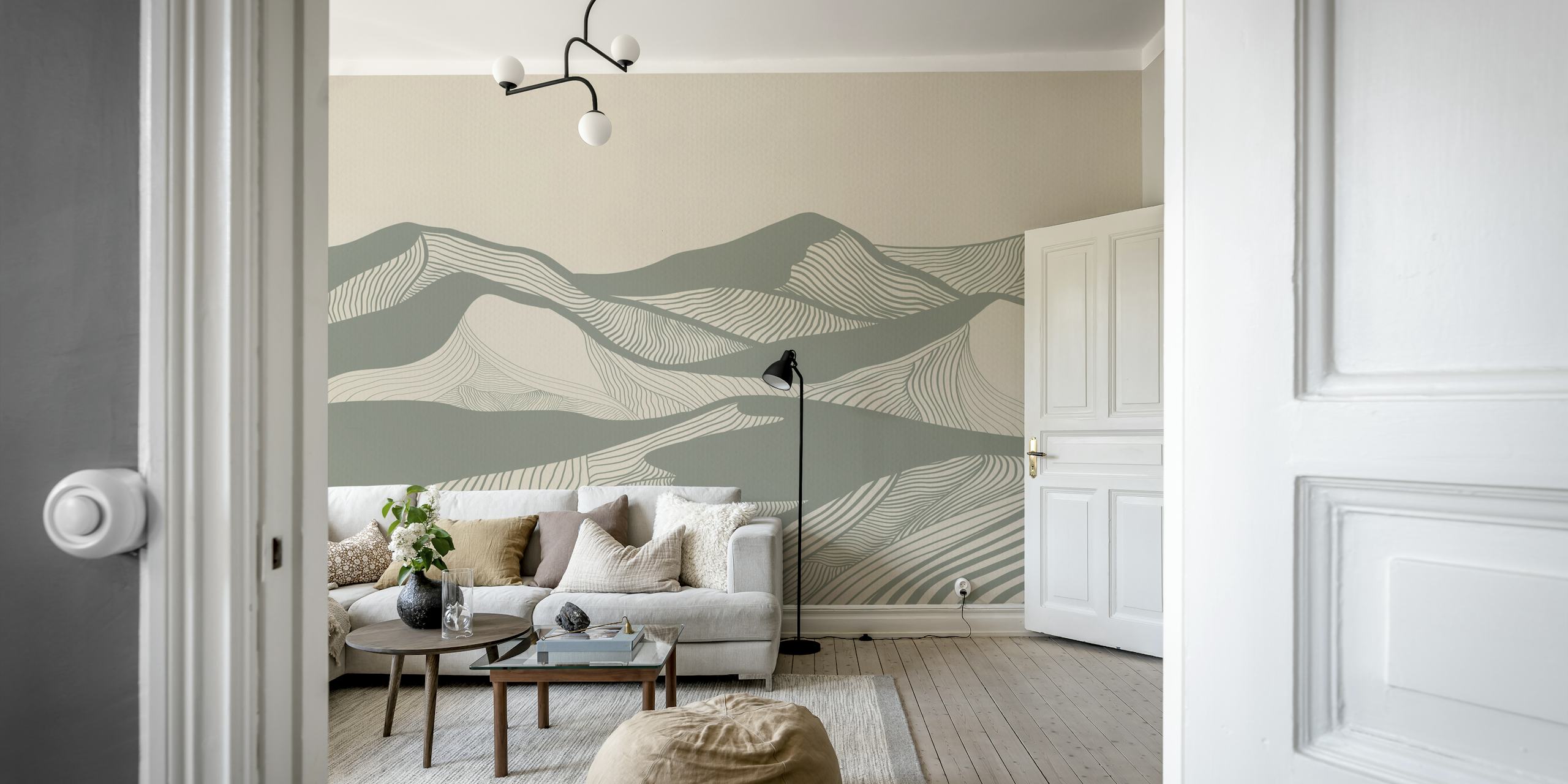 Papel pintado Vintage Mountains Line Art en una habitación