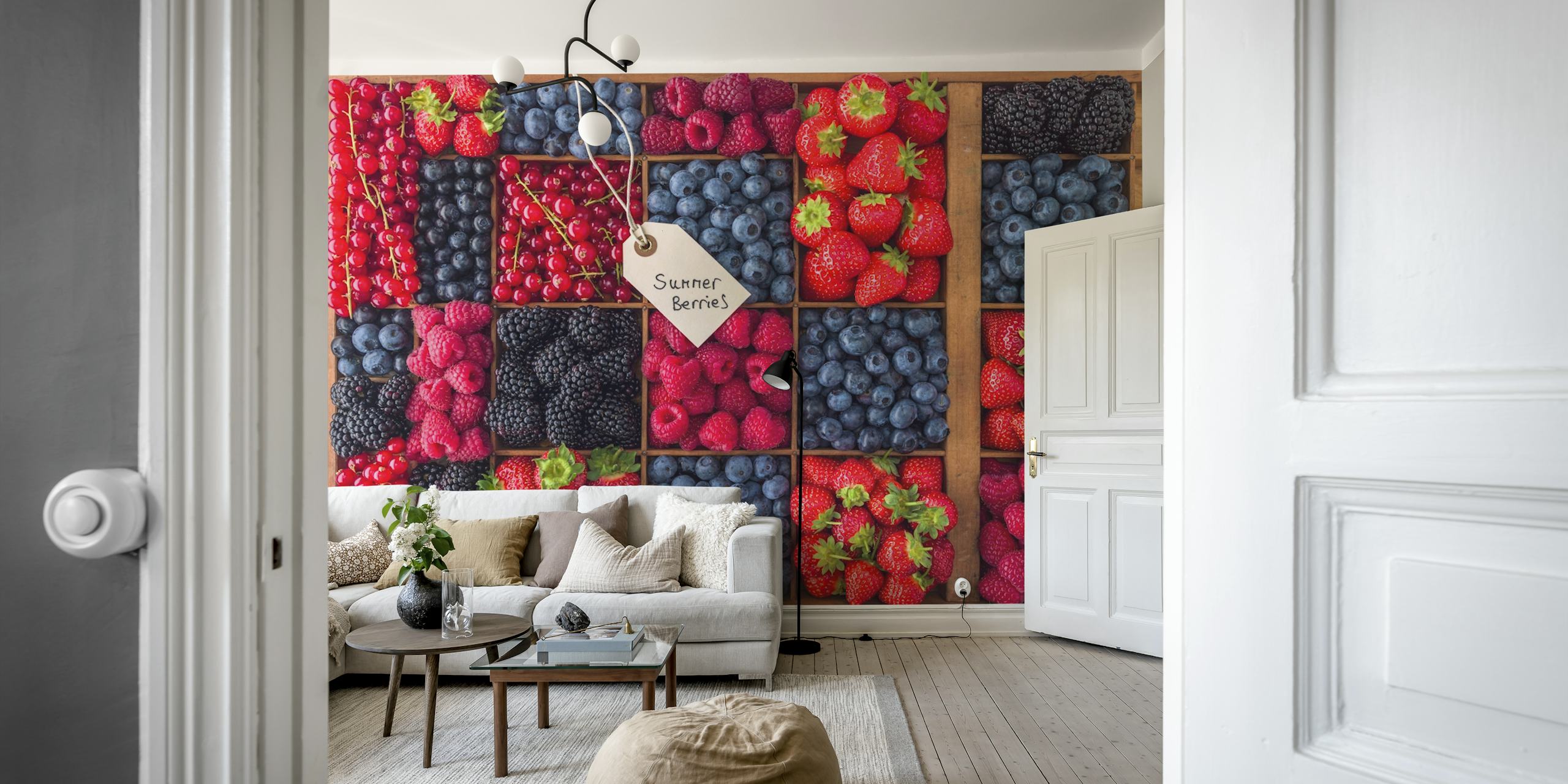 Colorful arrangement of berries in red and blue hues wallpaper
