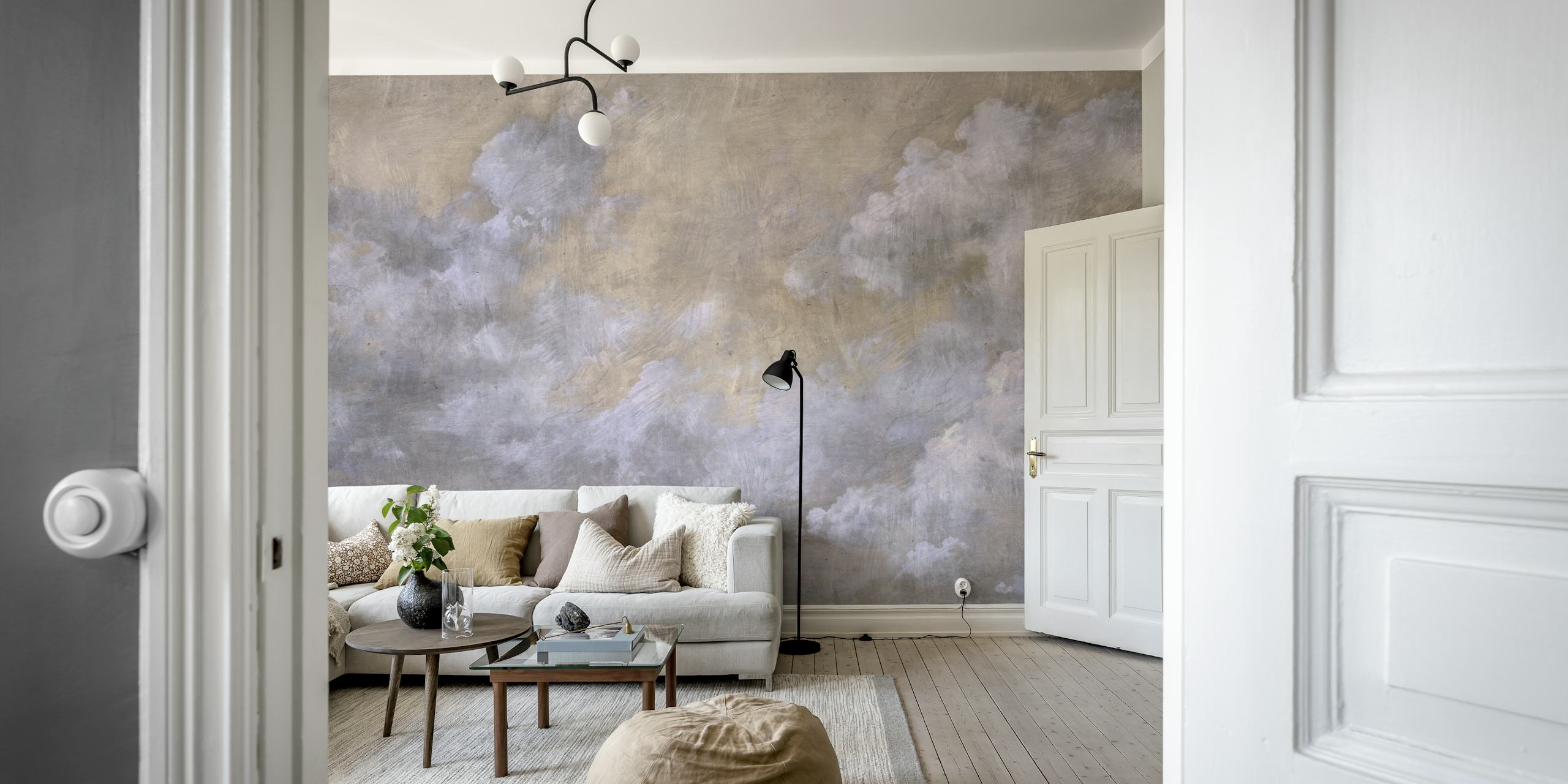 Carta da parati astratta in stile industriale con motivi di nuvole grunge dorate e grigie