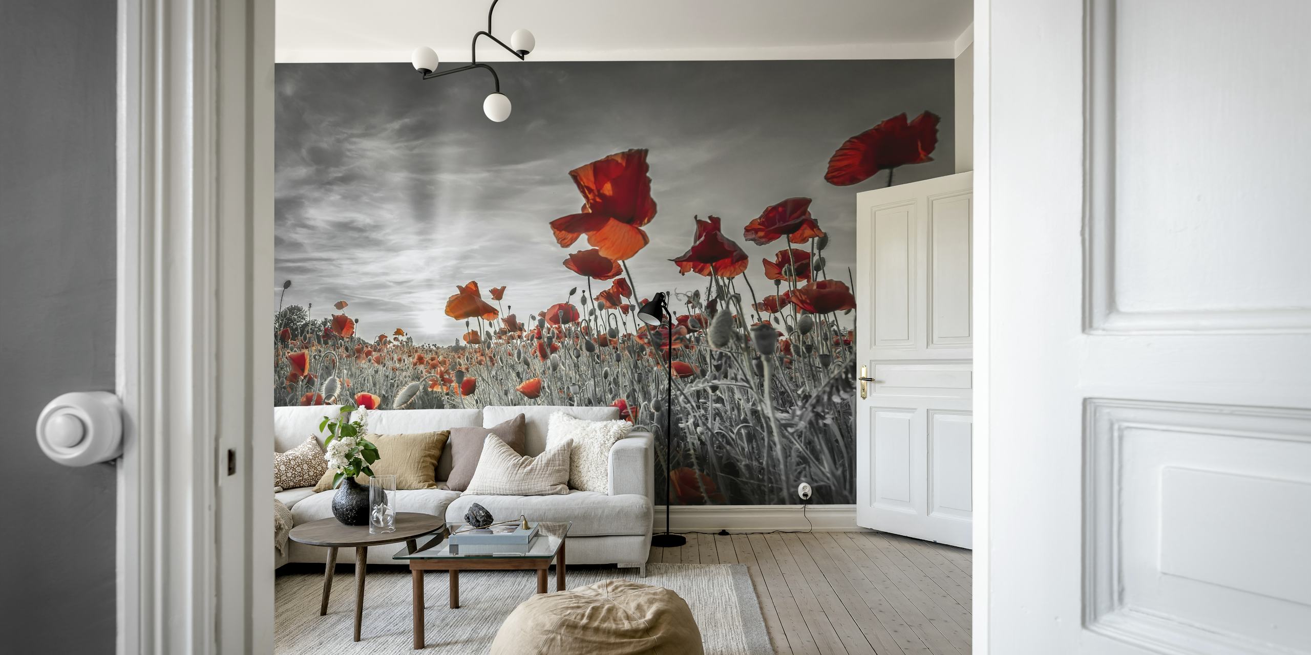 Poppy field ταπετσαρία σε ένα δωμάτιο