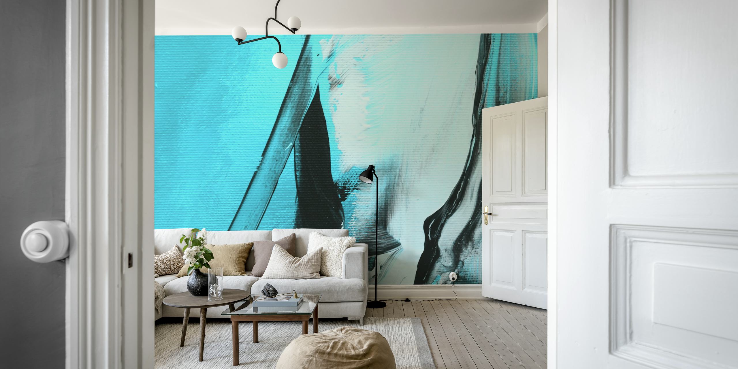 Turquoise and black abstract art wallpaper