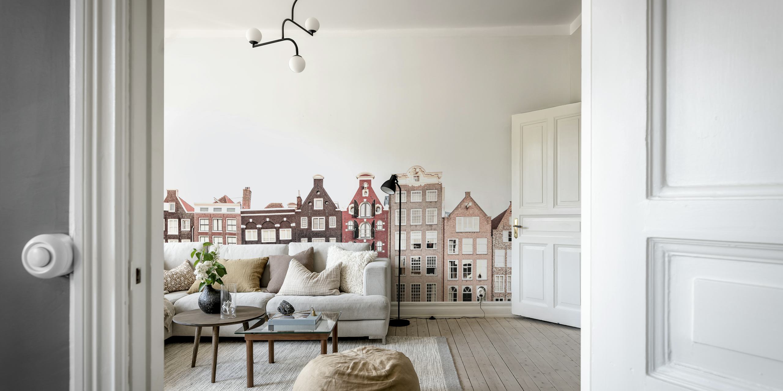 Row of Dutch houses with neutral tones and varied architecture wallpaper