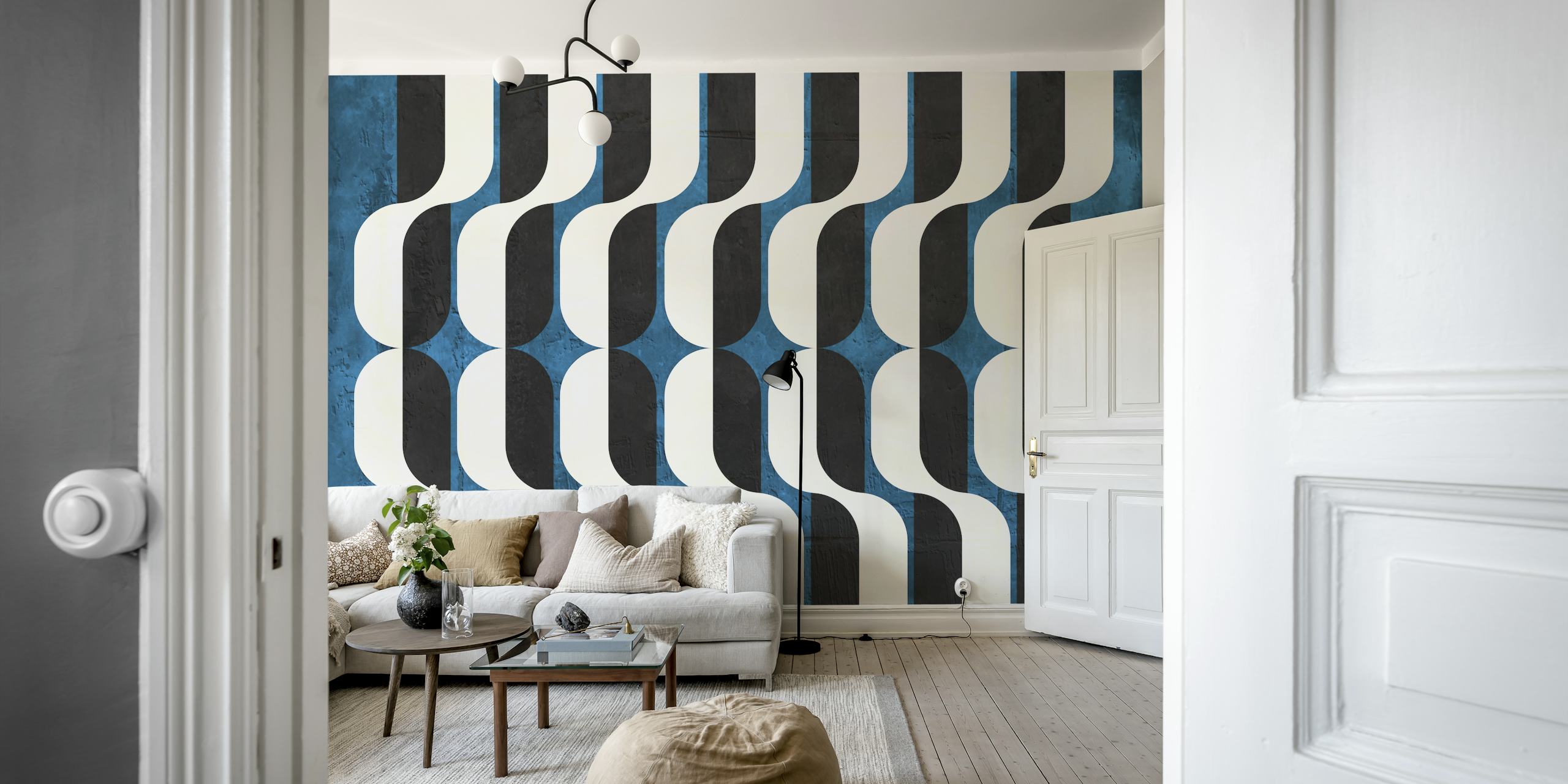 Black and blue geometric pattern wallpaper