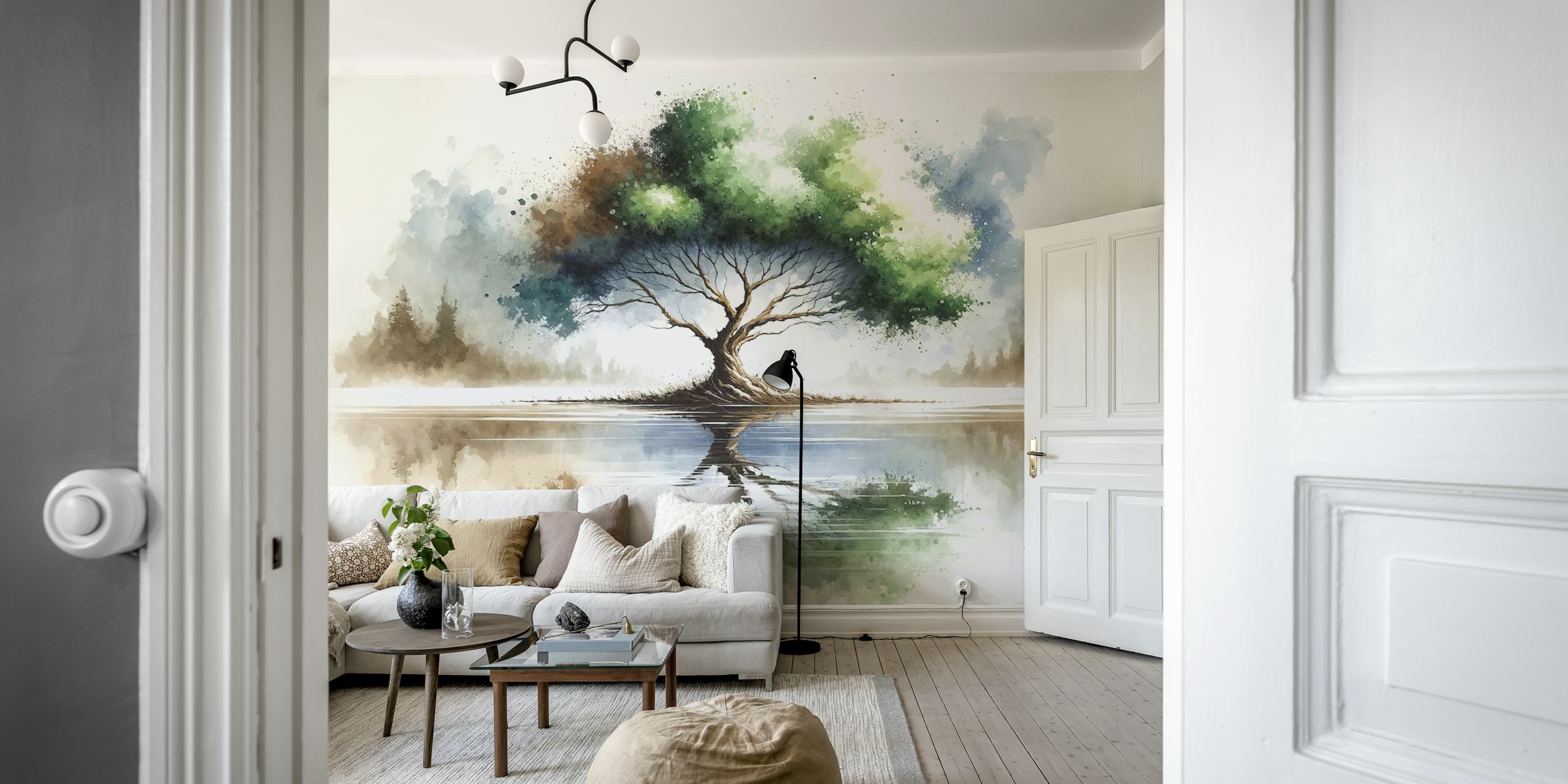 Papel de parede com tema natural e reflexão de árvore