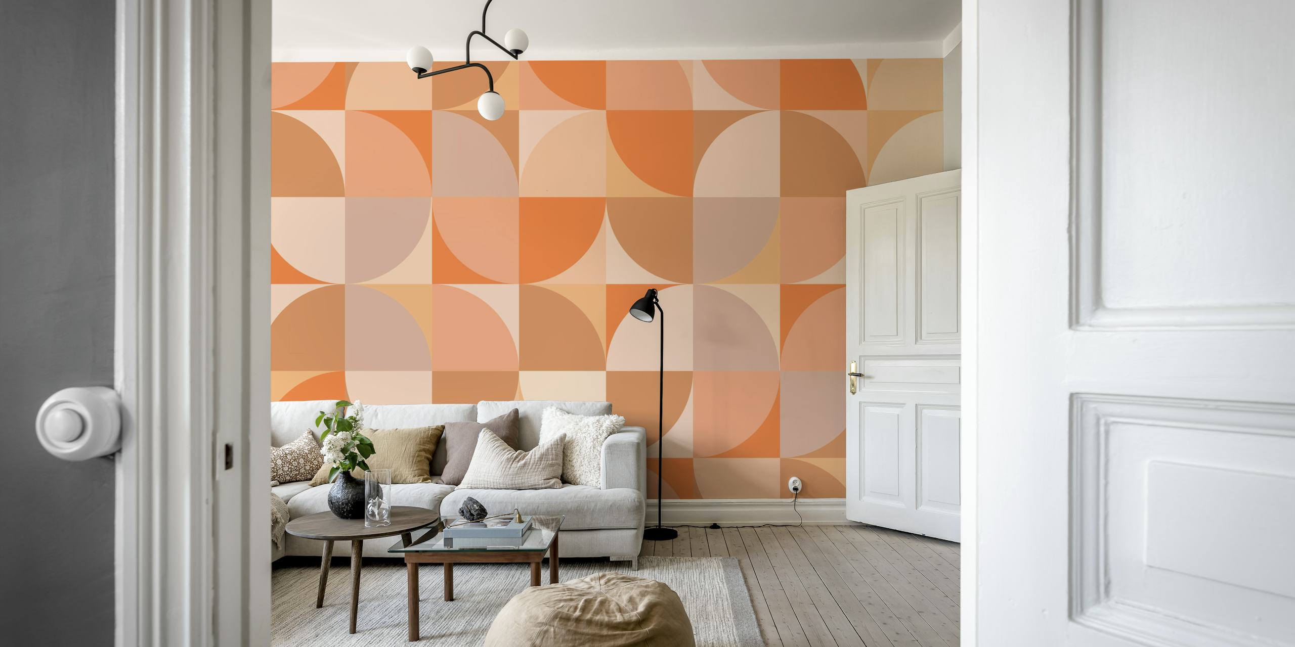 Mid-Century Peach Fuzz wallpaper in a room