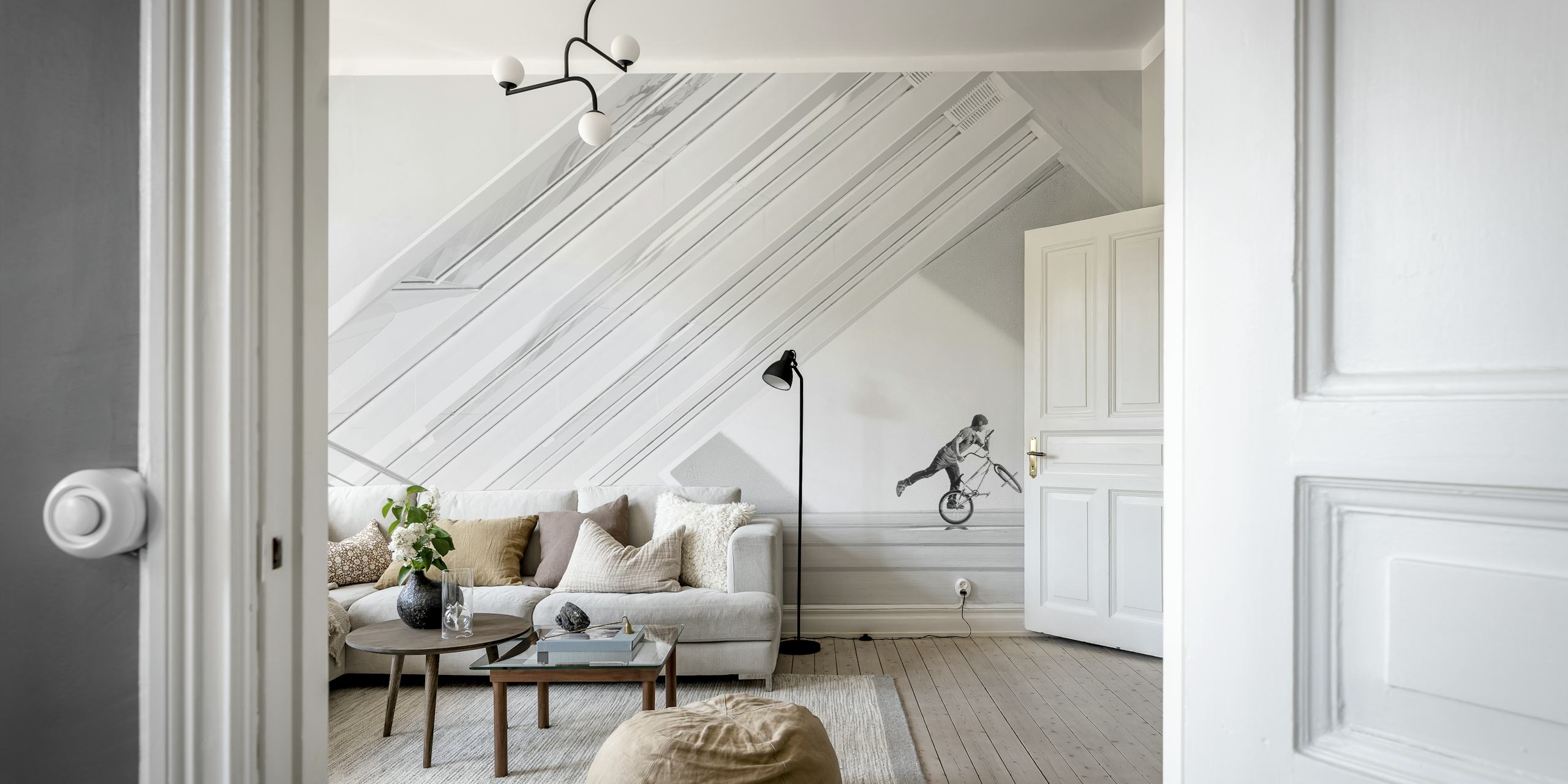 Bicycle art wallpaper in a modern room