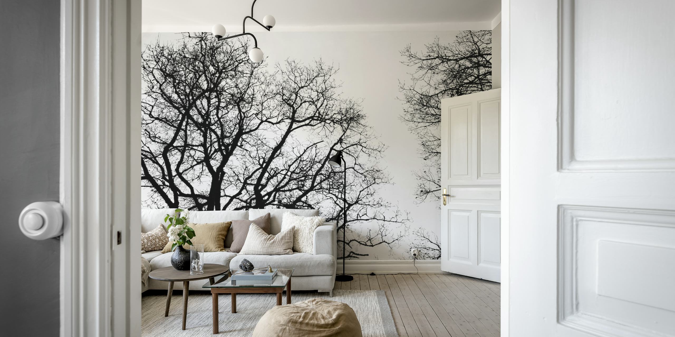 Tree silhouettes wallpaper in a modern room