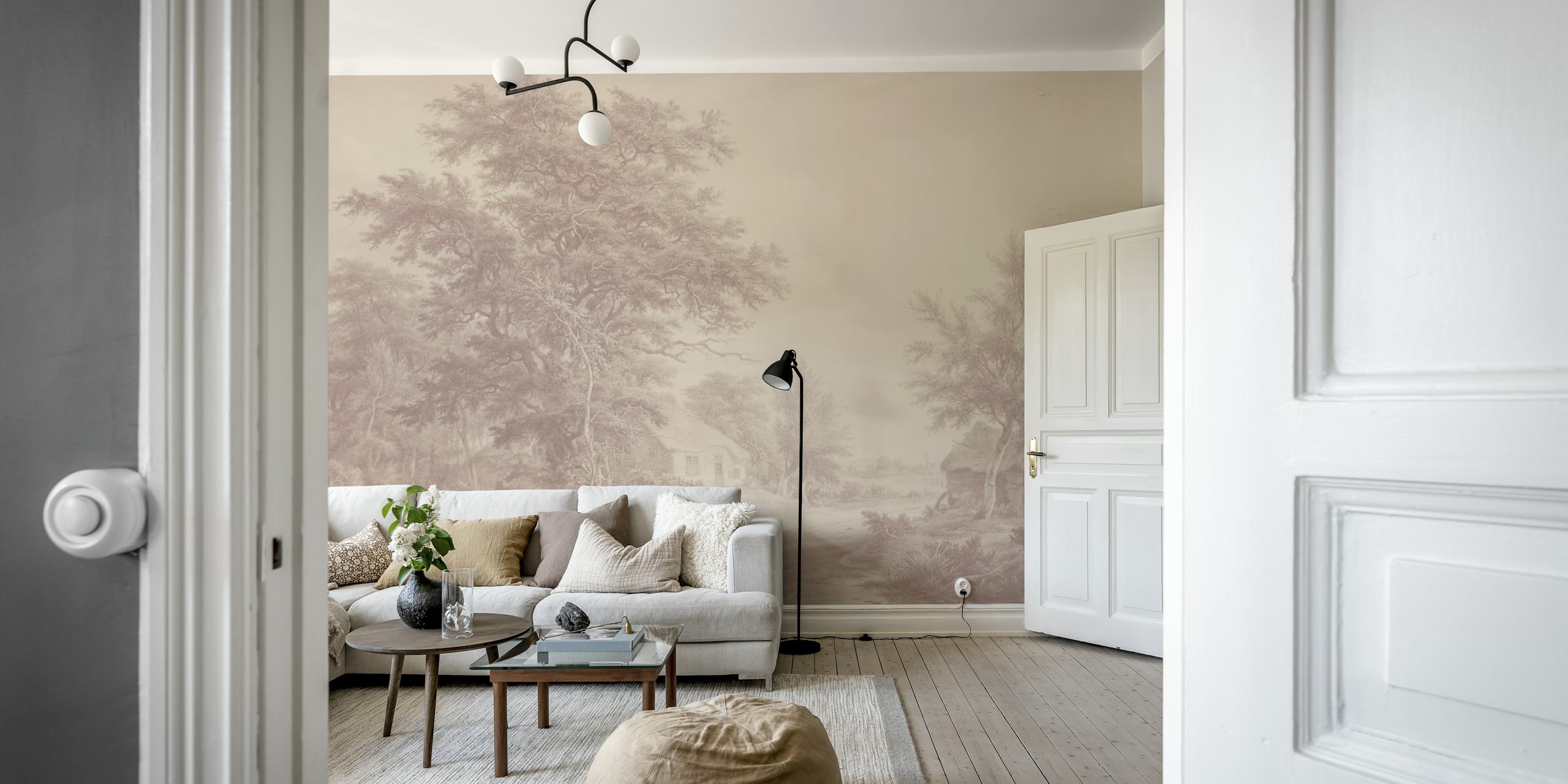 Papel de parede Painted Master Blush em um quarto