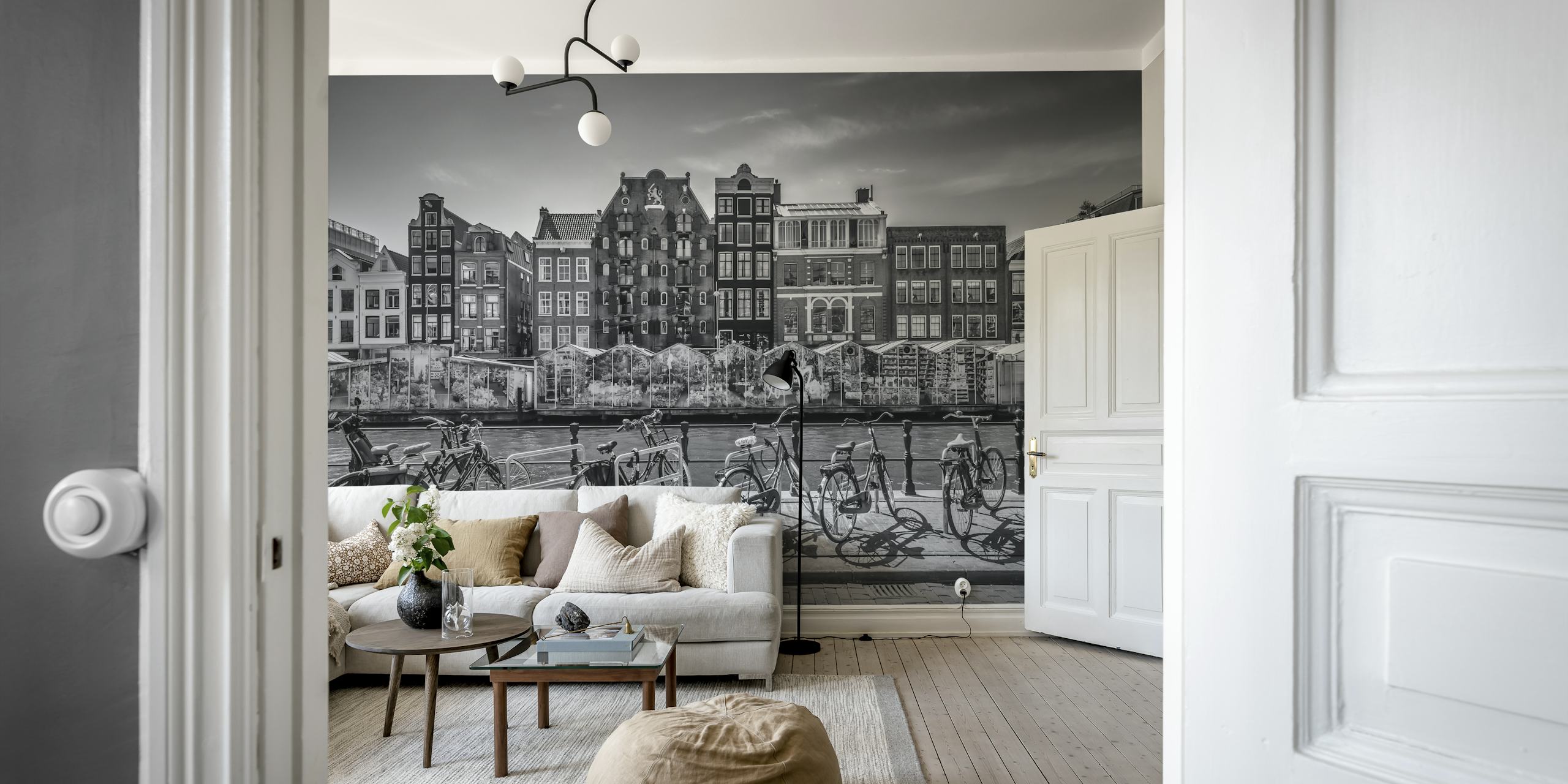 Amsterdam Singel Canal Με Την Αγορά Λουλουδιών Ταπετσαρία Σε Ένα Δωμάτιο
