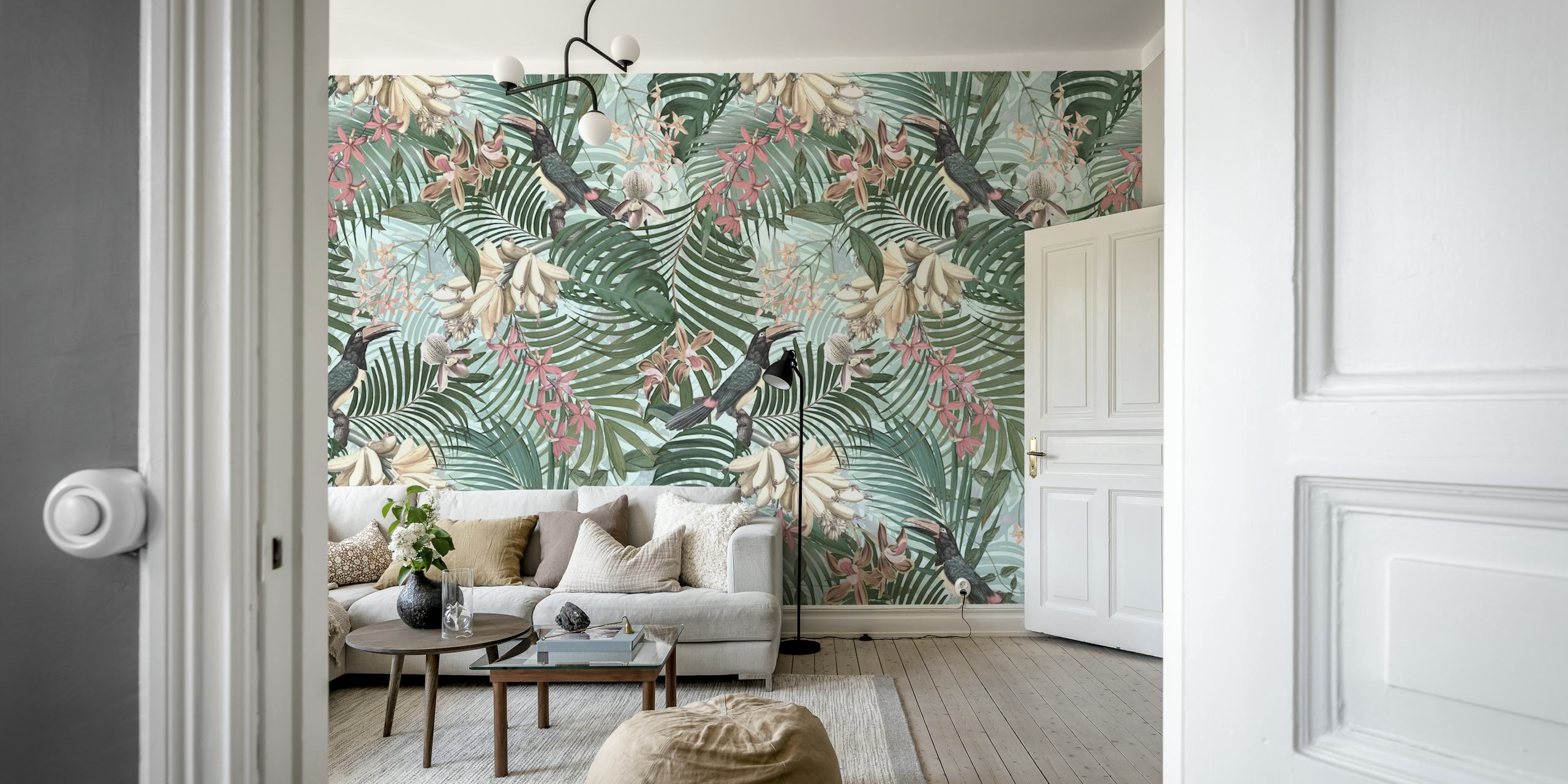 Tropical Toucan Birds Jungle wallpaper in a room