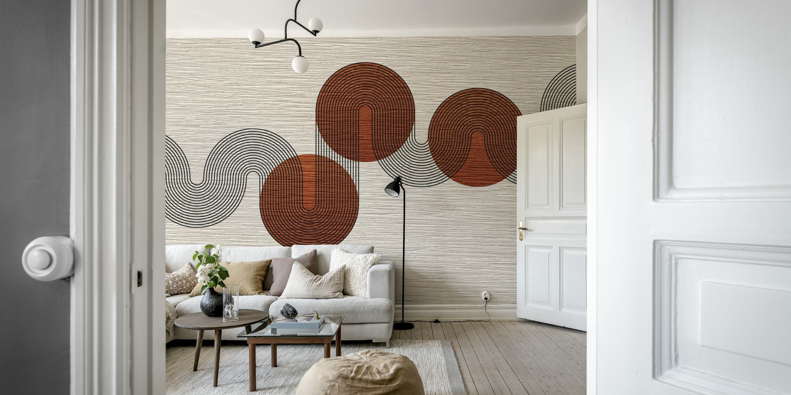 Ταπετσαρία Curvy Copper Bauhaus σε ένα δωμάτιο