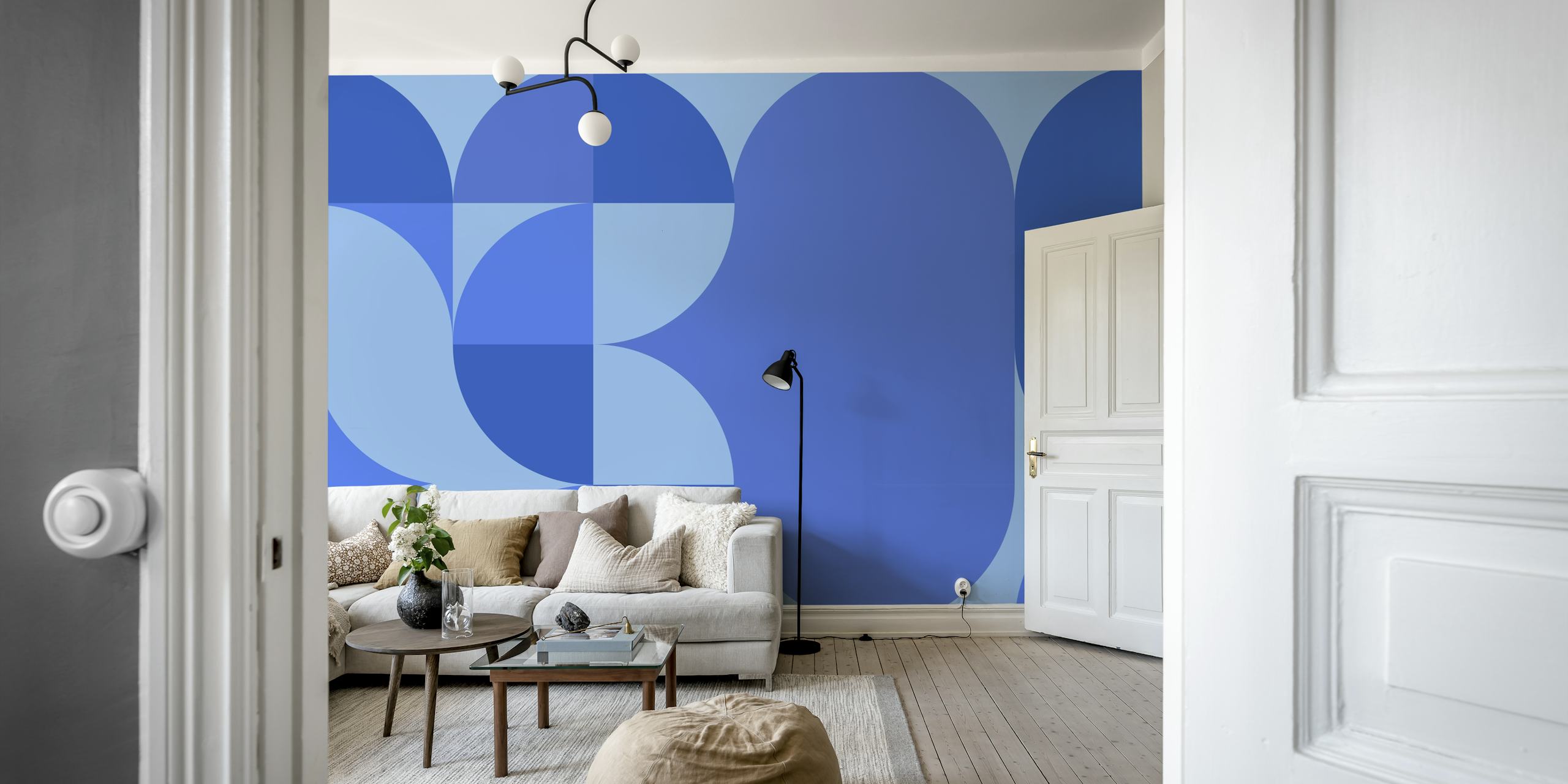 Blue geometric cutout design wallpaper