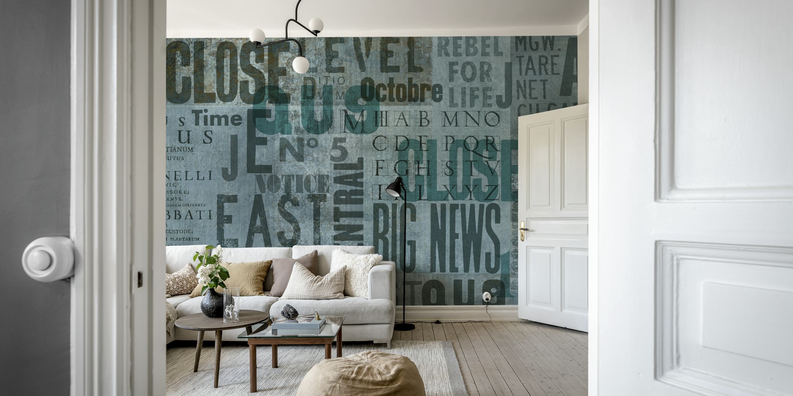 Urban-style grunge typography teal wallpaper