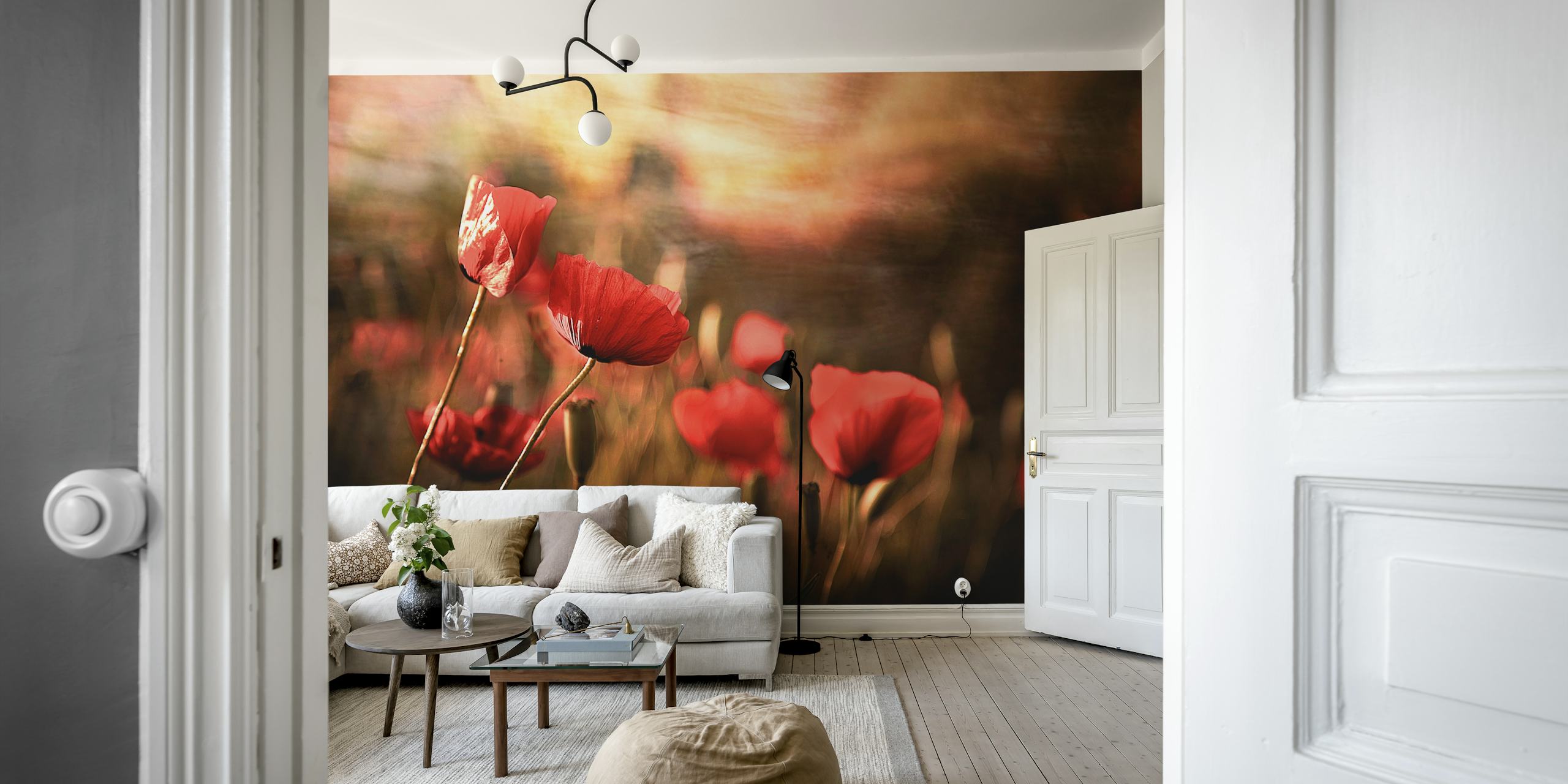 Red flowers in a garden with soft background wallpaper