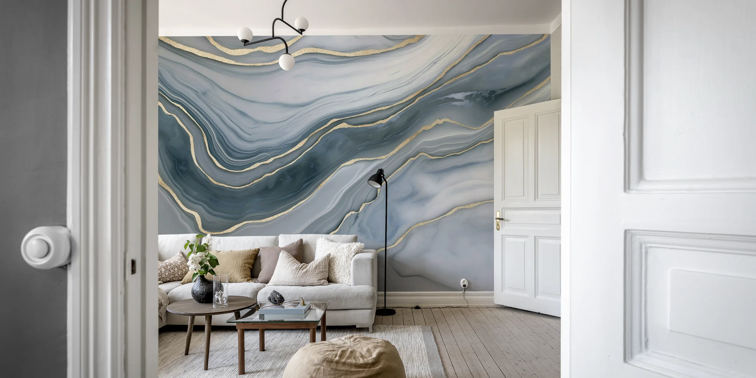 Luxury Marble Chic Home Decor Trend Blue Gold wallpaper | Happywall