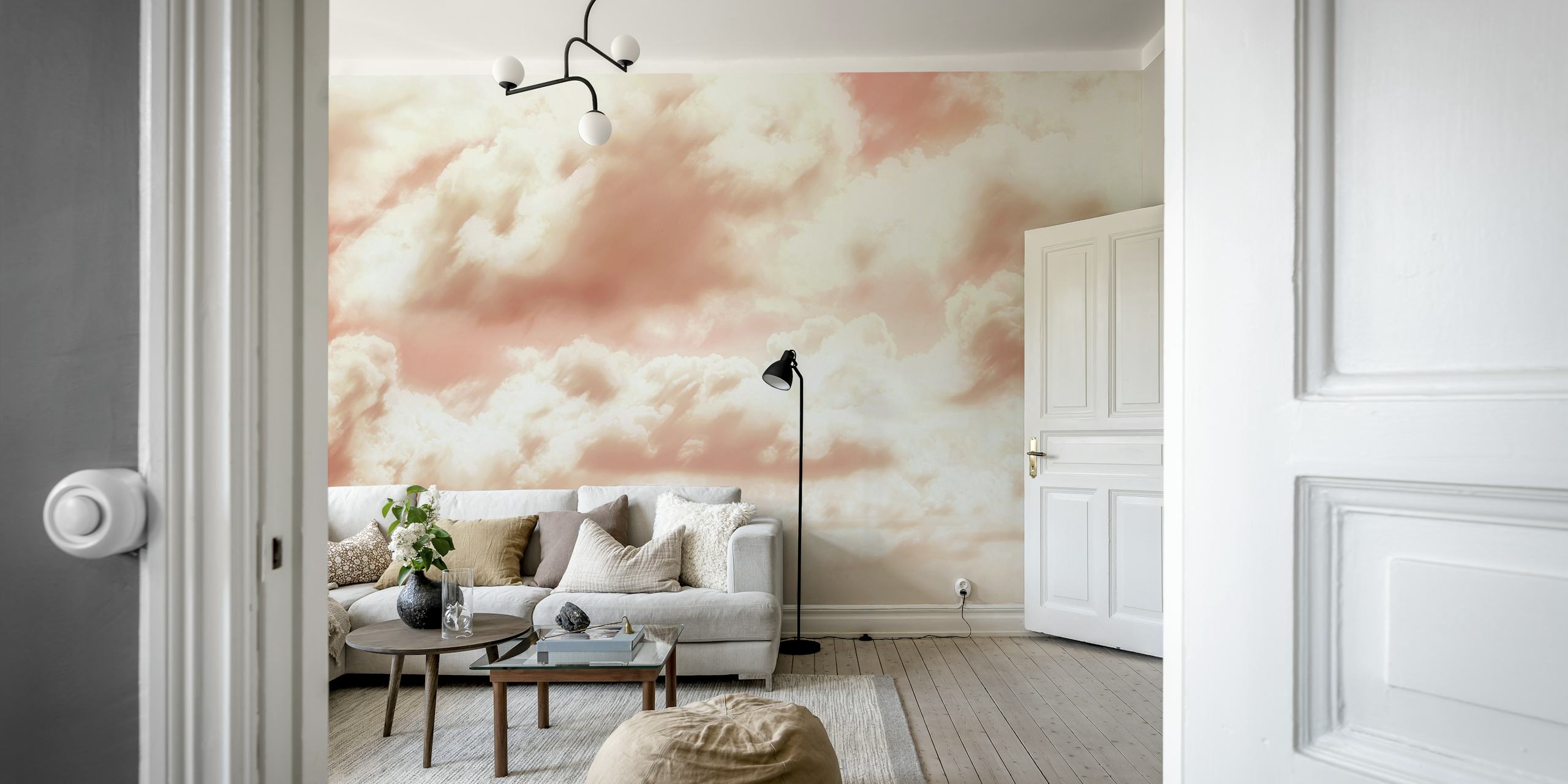 Pastel clouds in tan, blush, and peach colors, soft and serene wallpaper