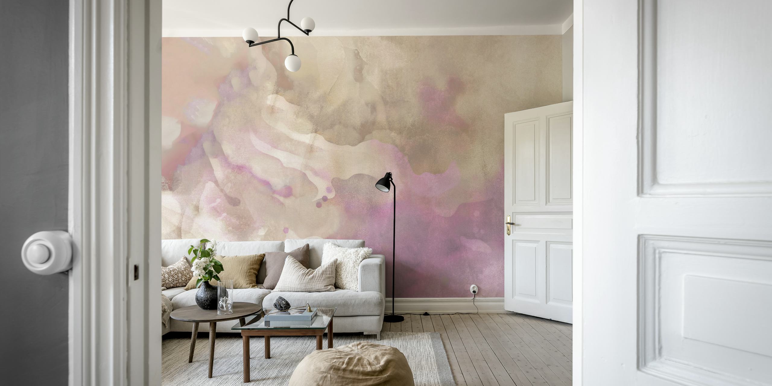 Abstract watercolor design with pink and beige tones wallpaper