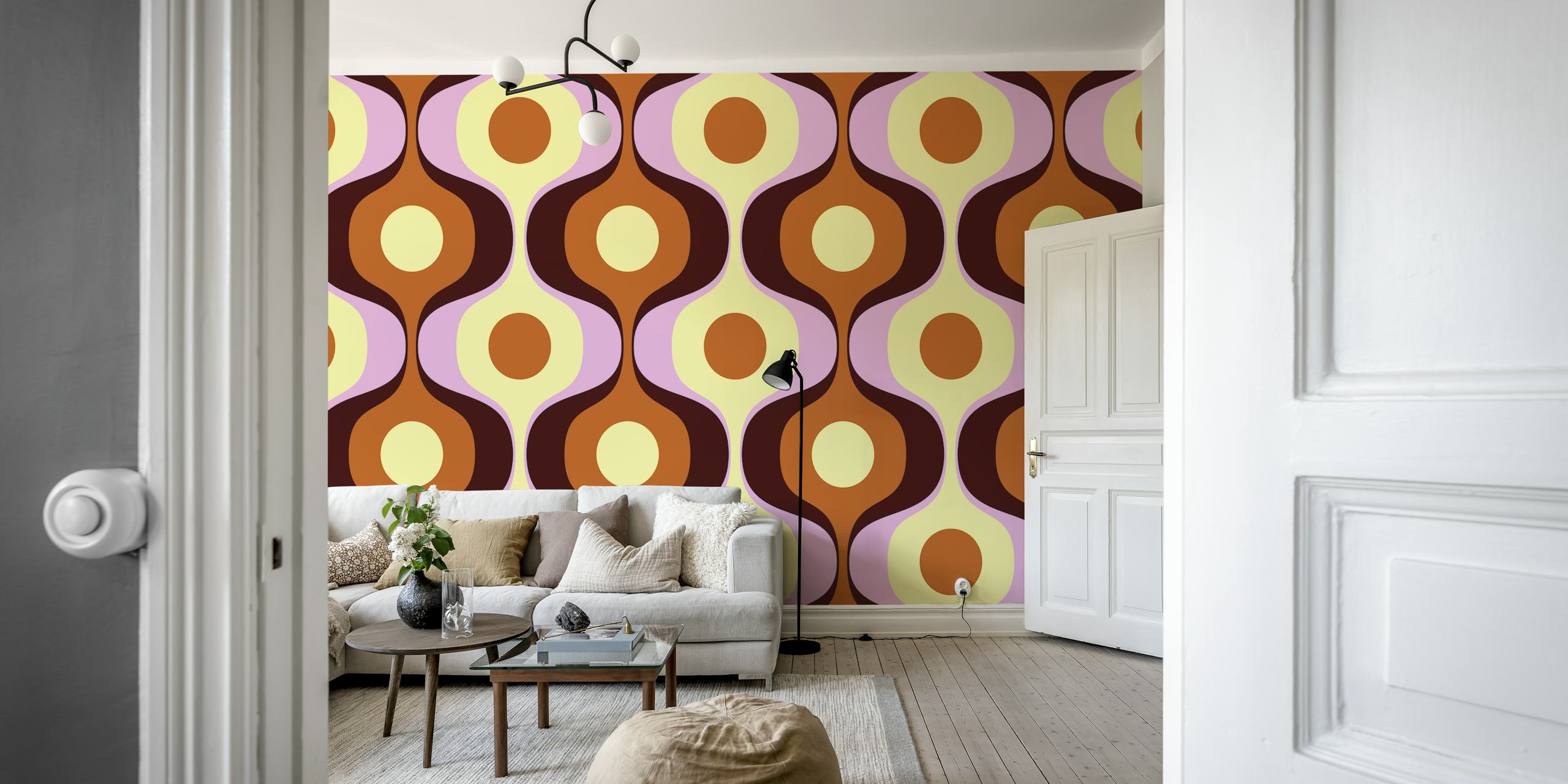 Retro abstract geometric wallpaper in warm colors