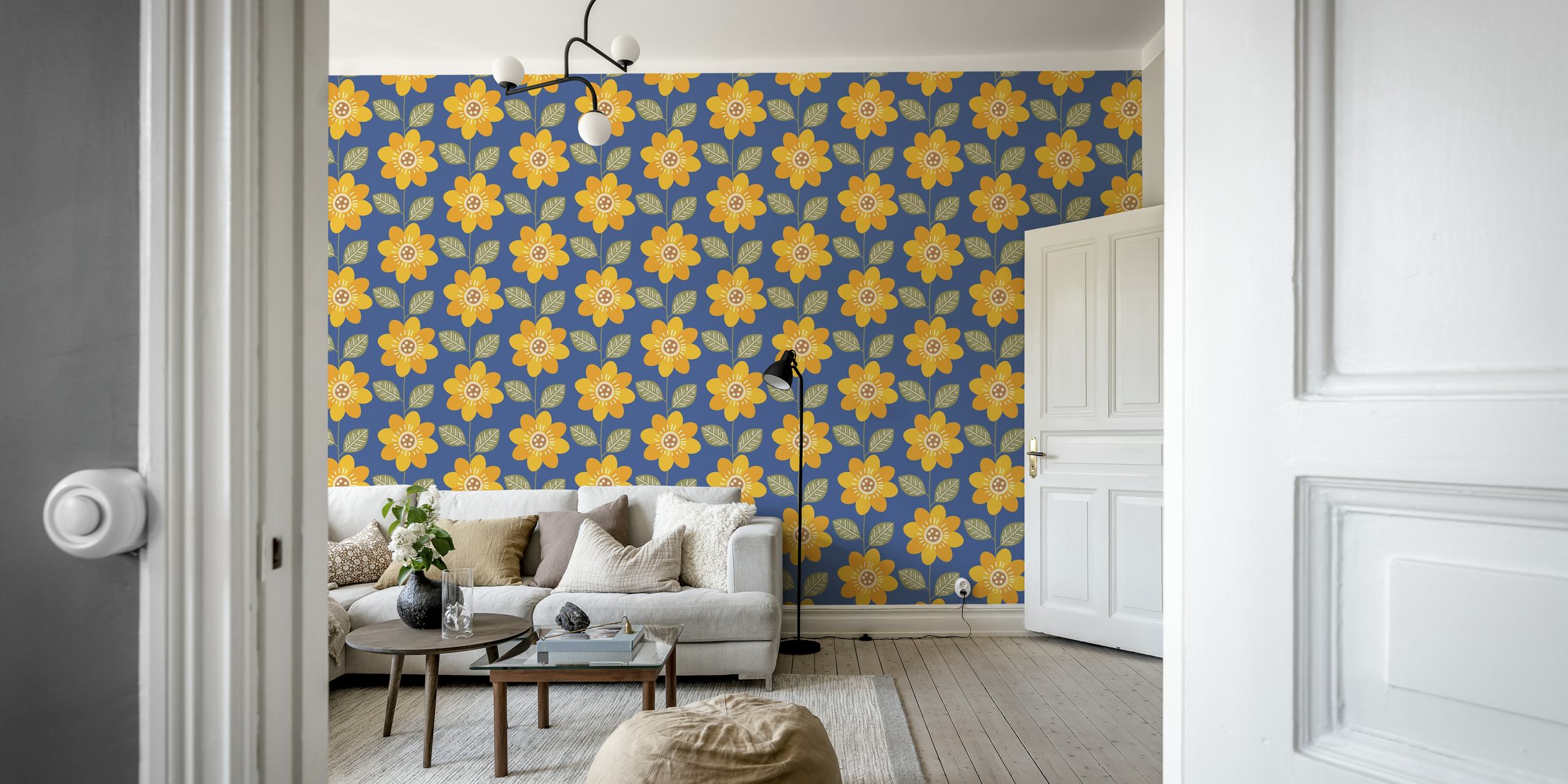 Papel de parede Sunflower Pattern em um quarto