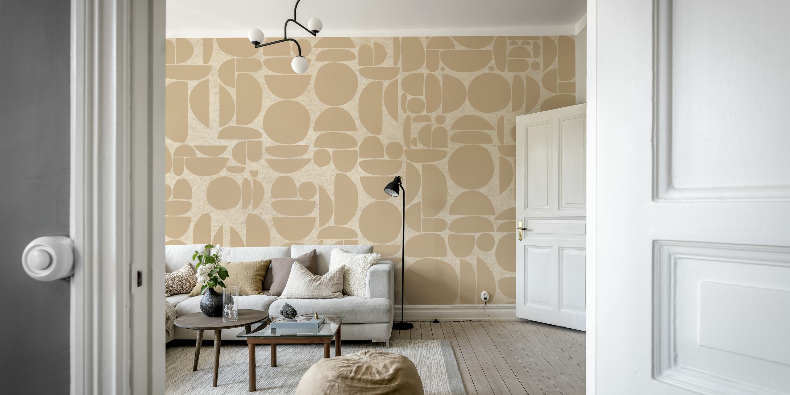 Brown cutout rounds geometric pattern wallpaper